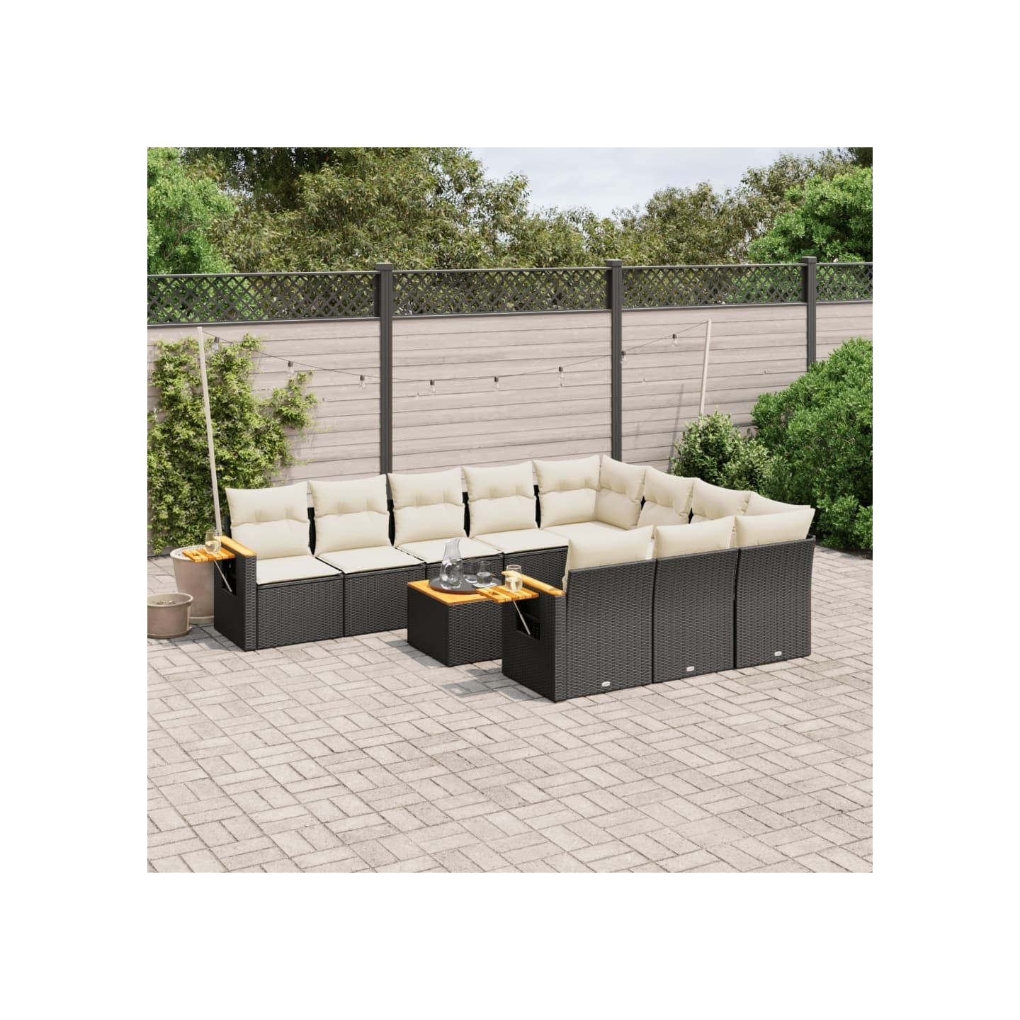 Salon de jardin 11 pcs avec coussins noir résine tressée