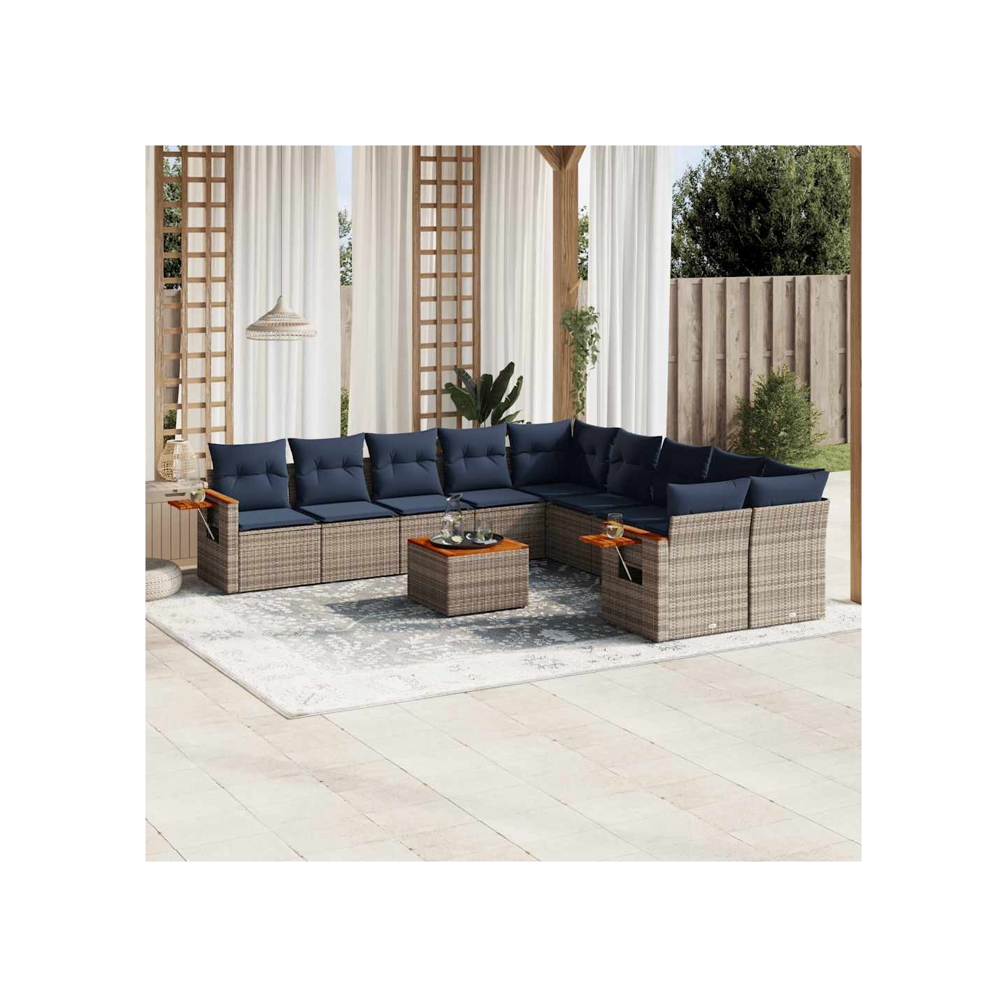 Salon de jardin 11 pcs avec coussins gris résine tressée