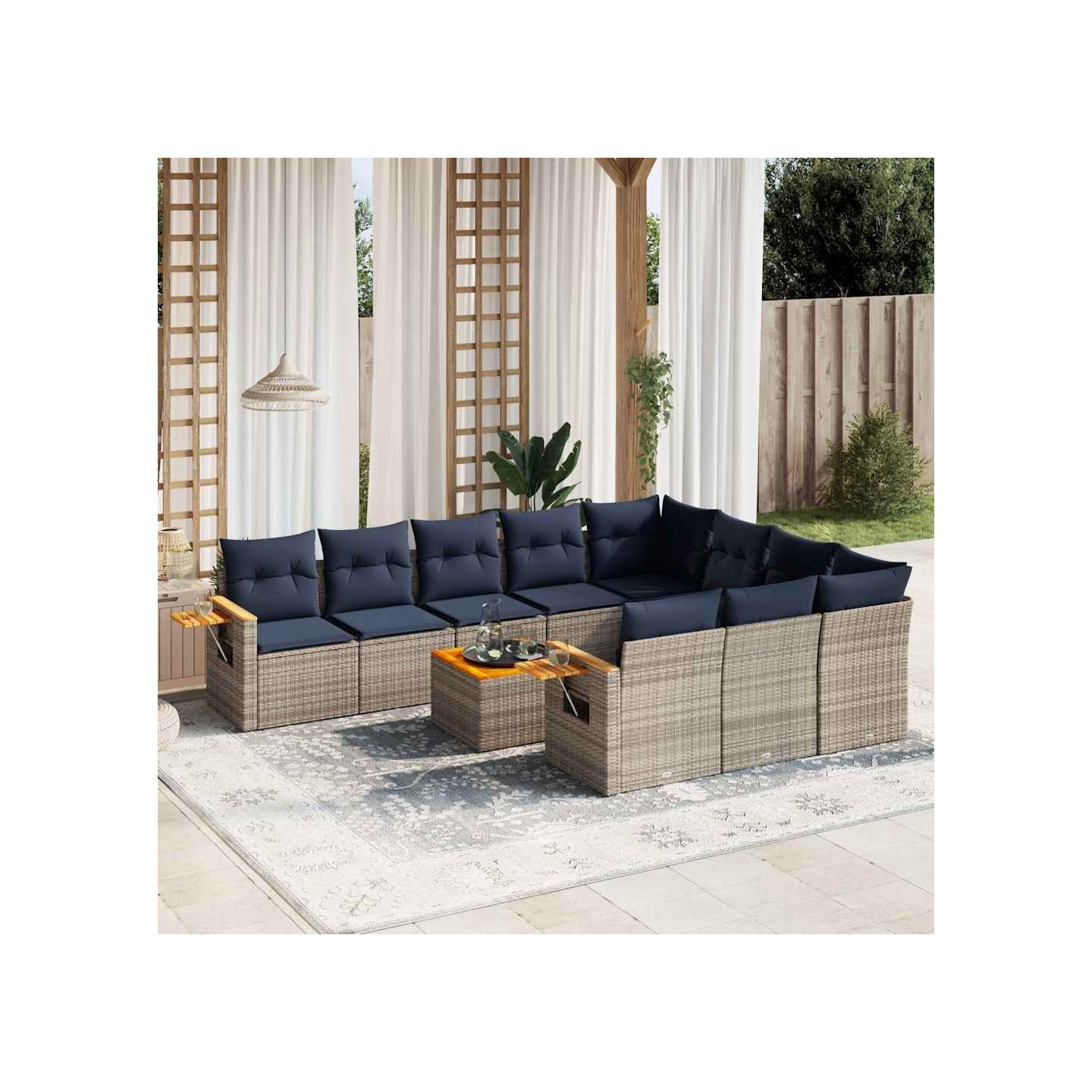 Salon de jardin 11 pcs avec coussins gris résine tressée