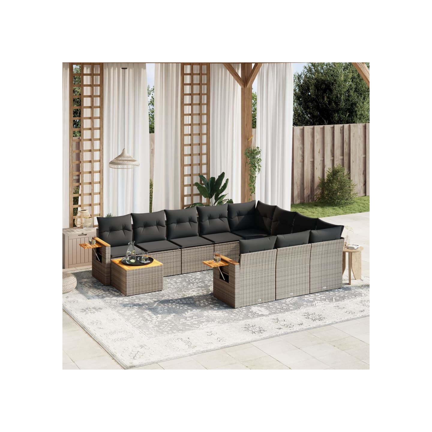 Salon de jardin 11 pcs avec coussins gris résine tressée