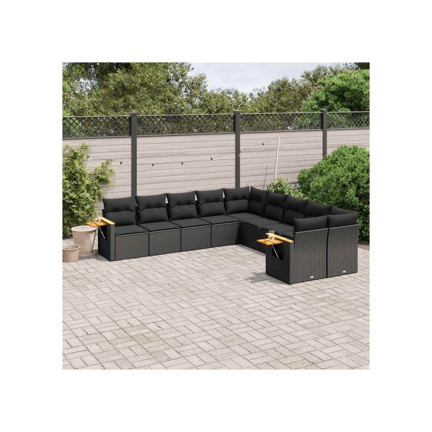 Salon de jardin 10 pcs avec coussins noir résine tressée
