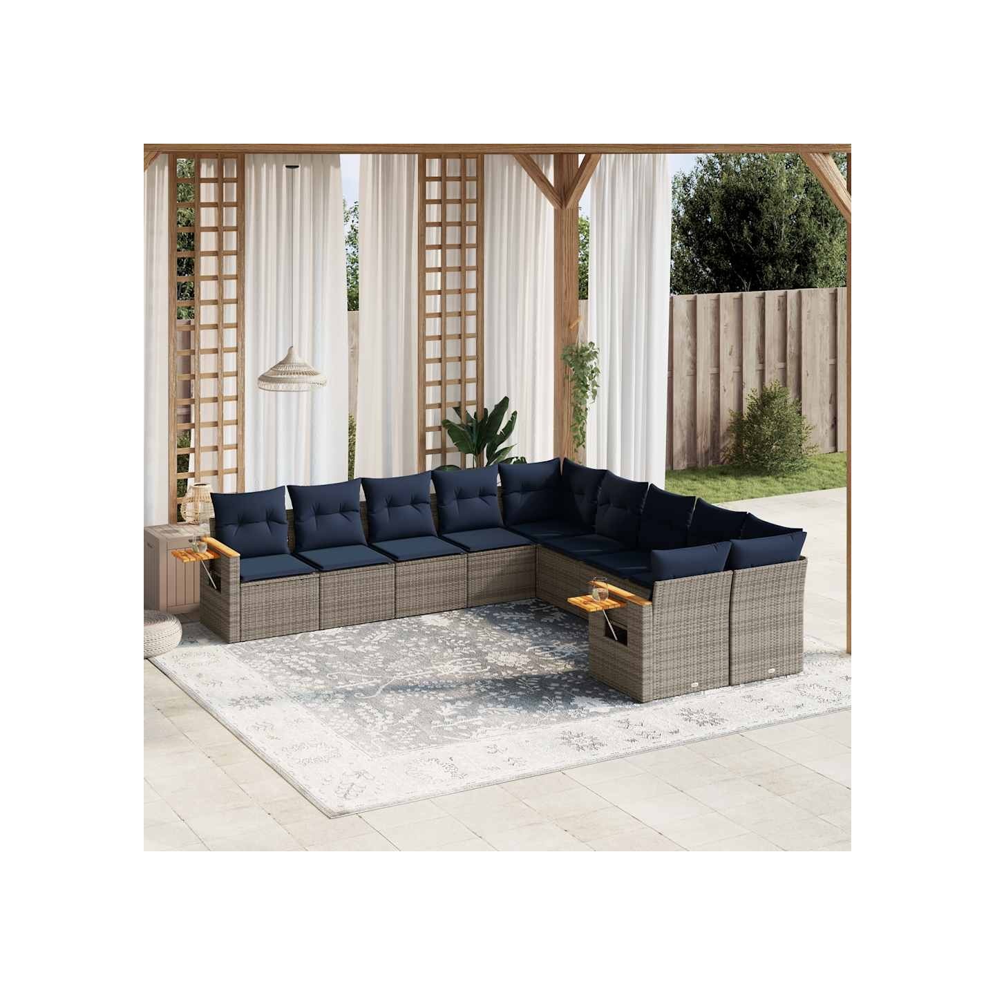 Salon de jardin 10 pcs avec coussins gris résine tressée