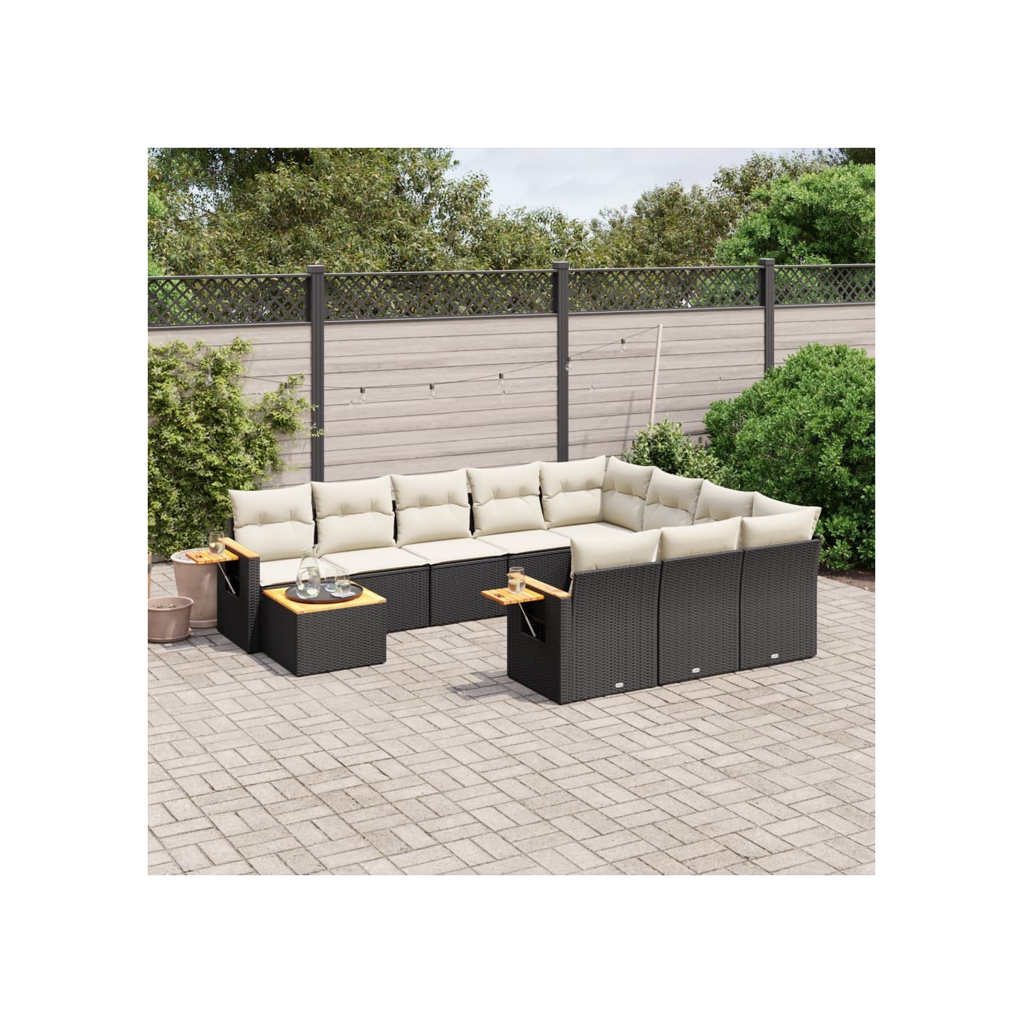Salon de jardin 11 pcs avec coussins noir résine tressée