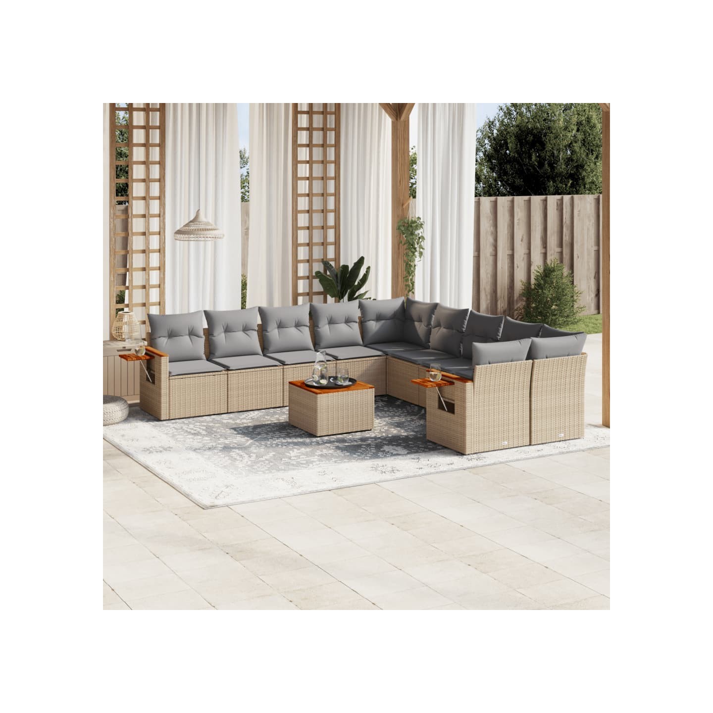 Salon de jardin 11 pcs avec coussins beige résine tressée