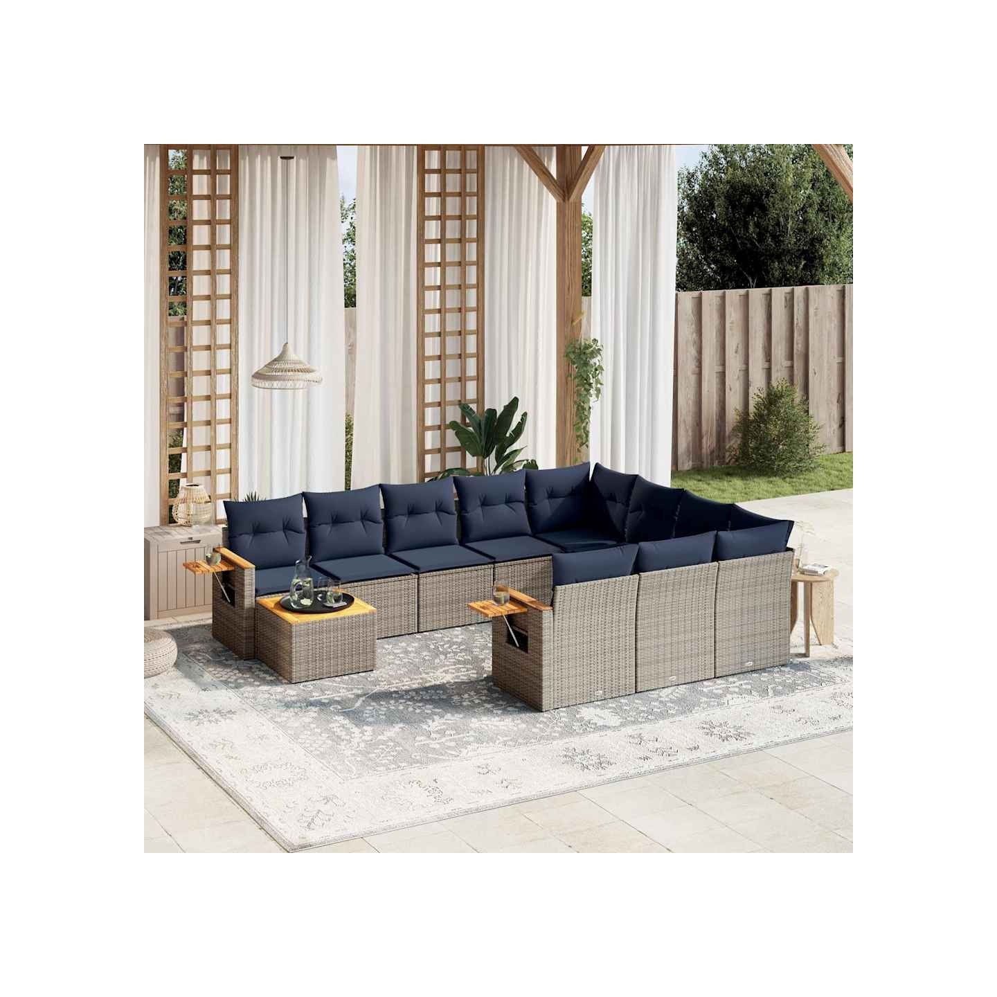 Salon de jardin 11 pcs avec coussins gris résine tressée