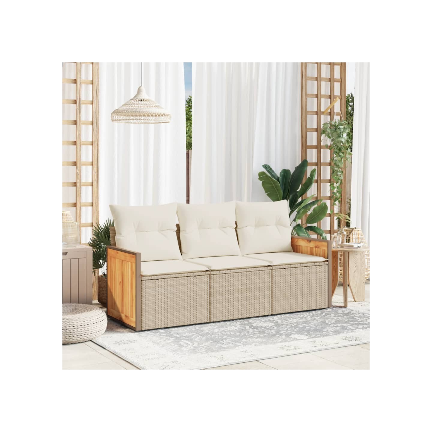 Salon de jardin avec coussins 3 pcs beige résine tressée