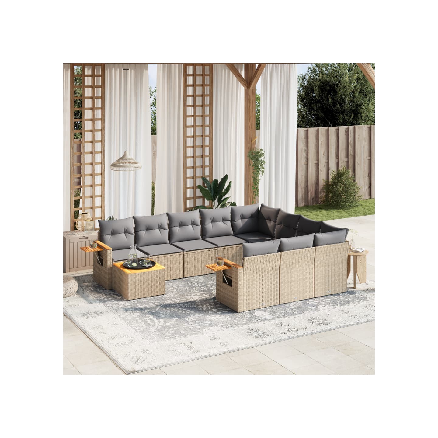 Salon de jardin 11 pcs avec coussins beige résine tressée