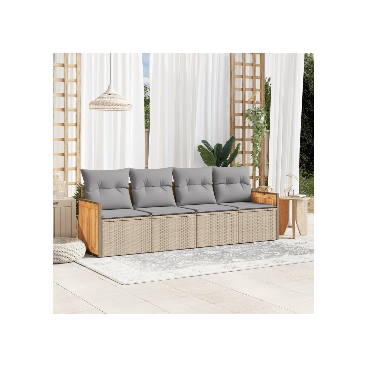 Salon de jardin avec coussins 4 pcs beige résine tressée