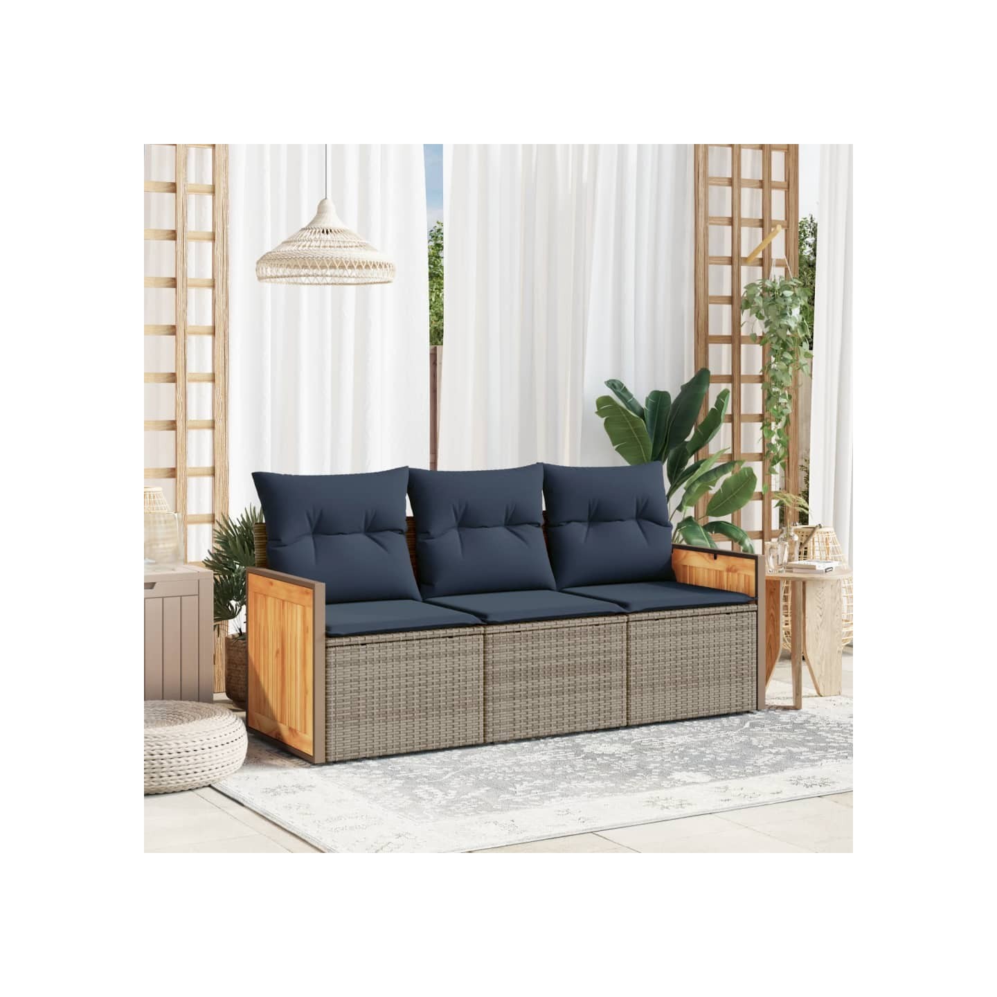Ensemble de canapé de jardin 3 pcs avec coussins gris résine tressée