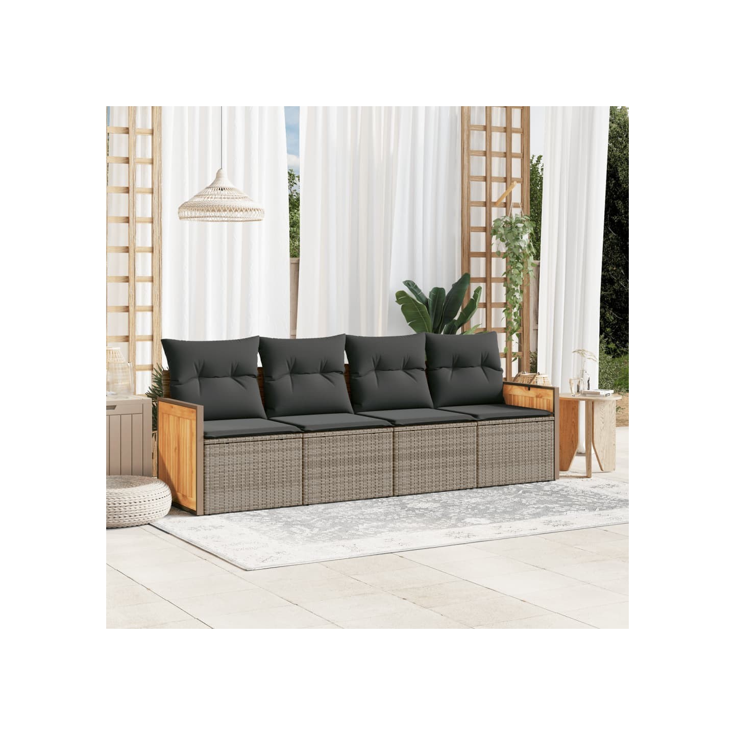 Salon de jardin 4 pcs avec coussins gris résine tressée