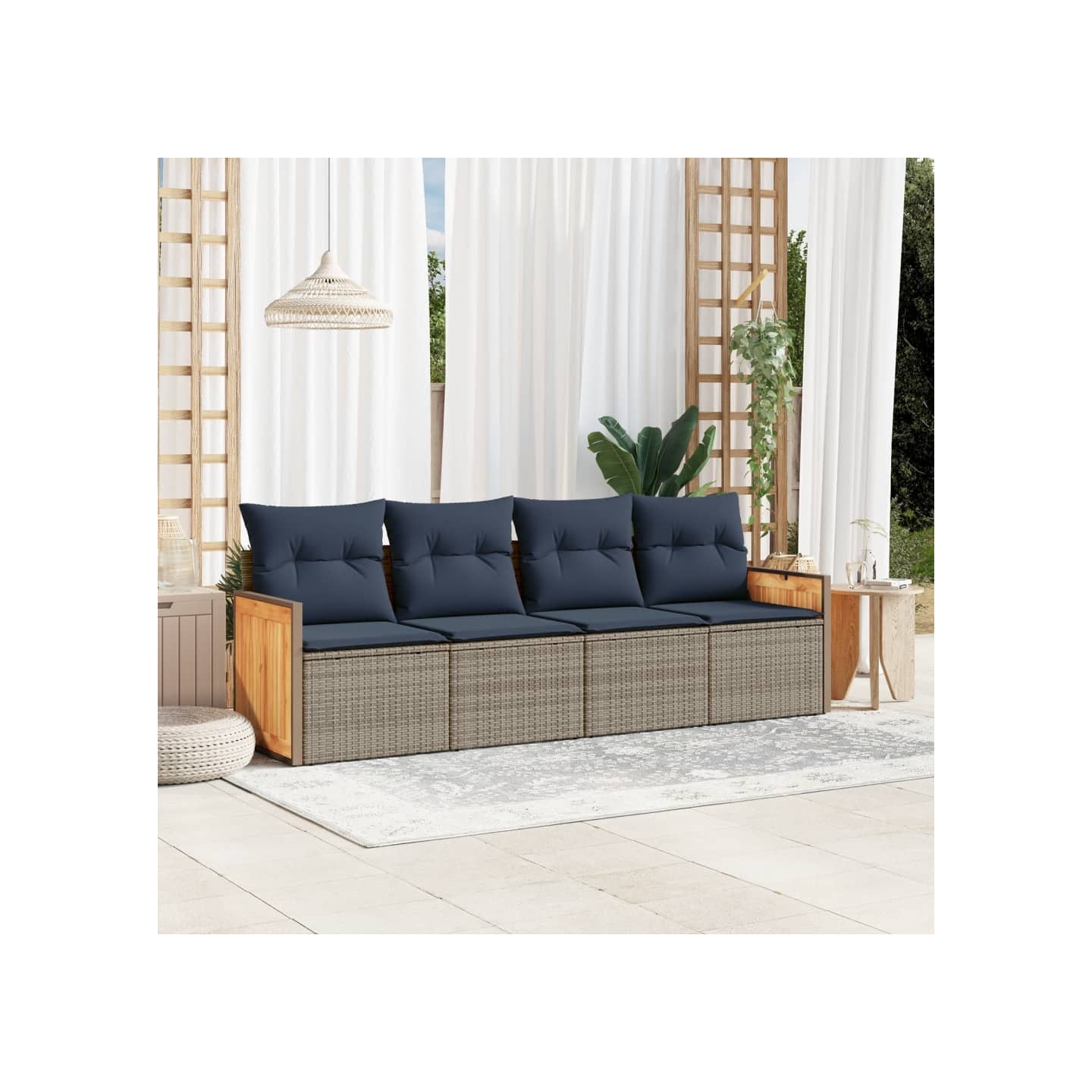 Ensemble de canapé de jardin 4 pcs avec coussins gris résine tressée