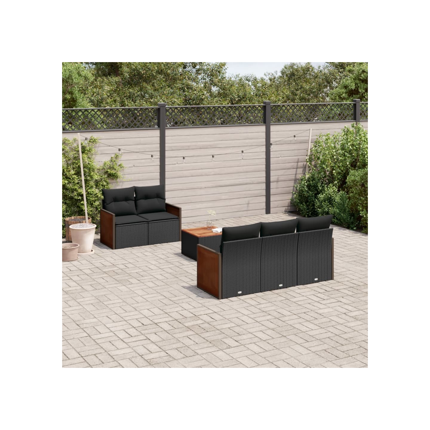 Salon de jardin 6 pcs avec coussins noir résine tressée