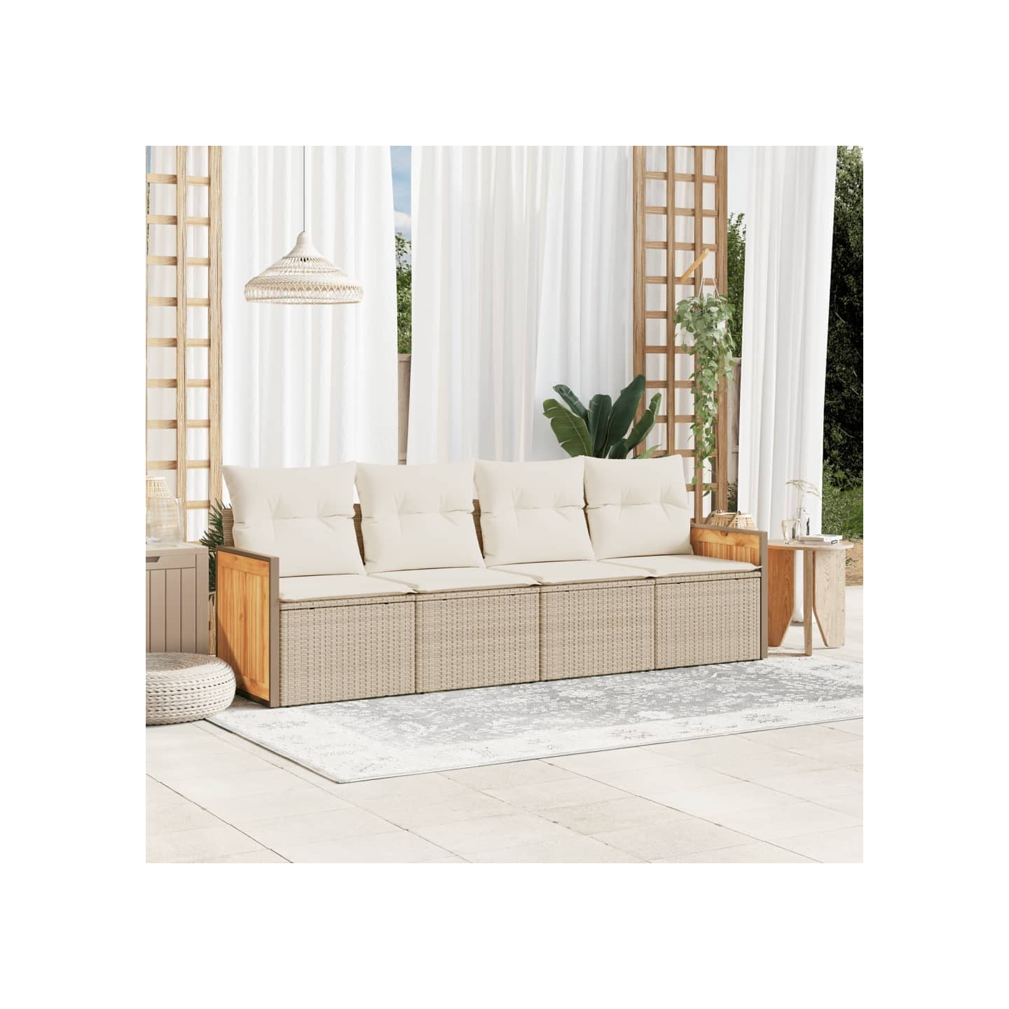 Salon de jardin avec coussins 4 pcs beige résine tressée