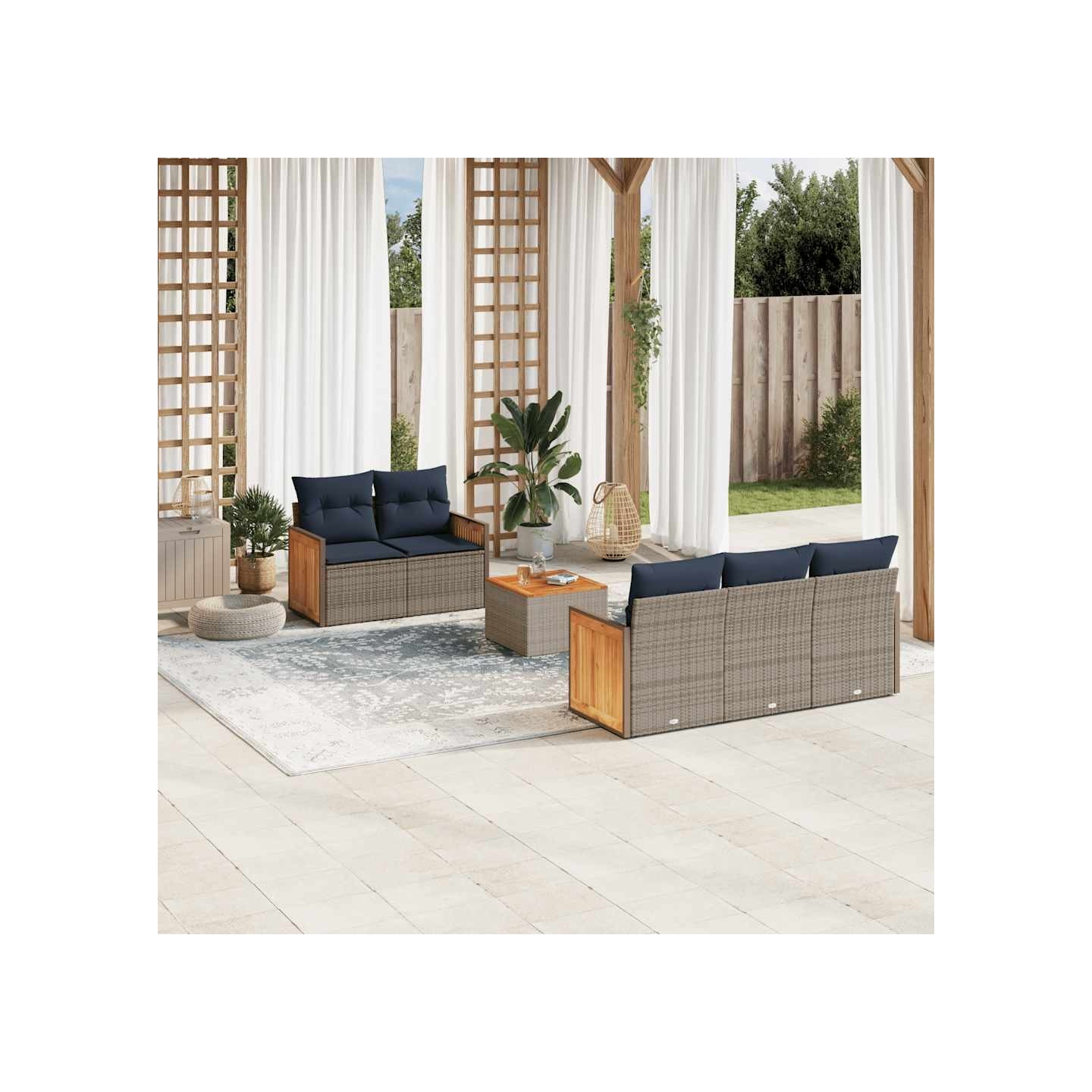 Ensemble de canapé de jardin 6 pcs avec coussins gris résine tressée