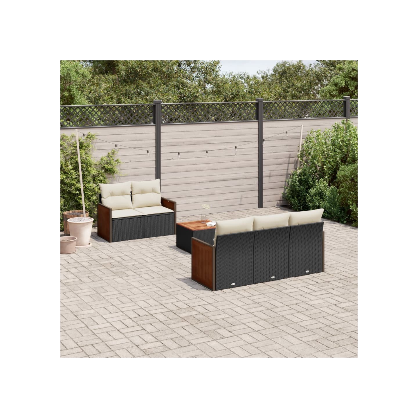 Salon de jardin 6 pcs avec coussins noir résine tressée