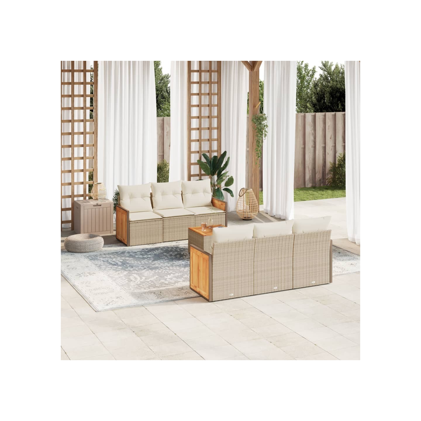 Salon de jardin avec coussins 7 pcs beige résine tressée
