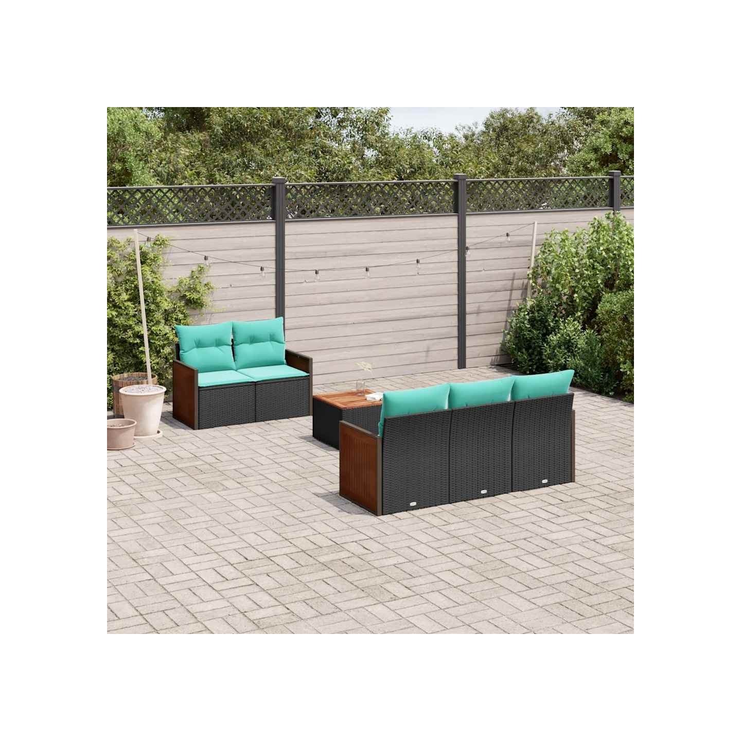 Ensemble de canapé de jardin 6 pcs avec coussins noir résine tressée