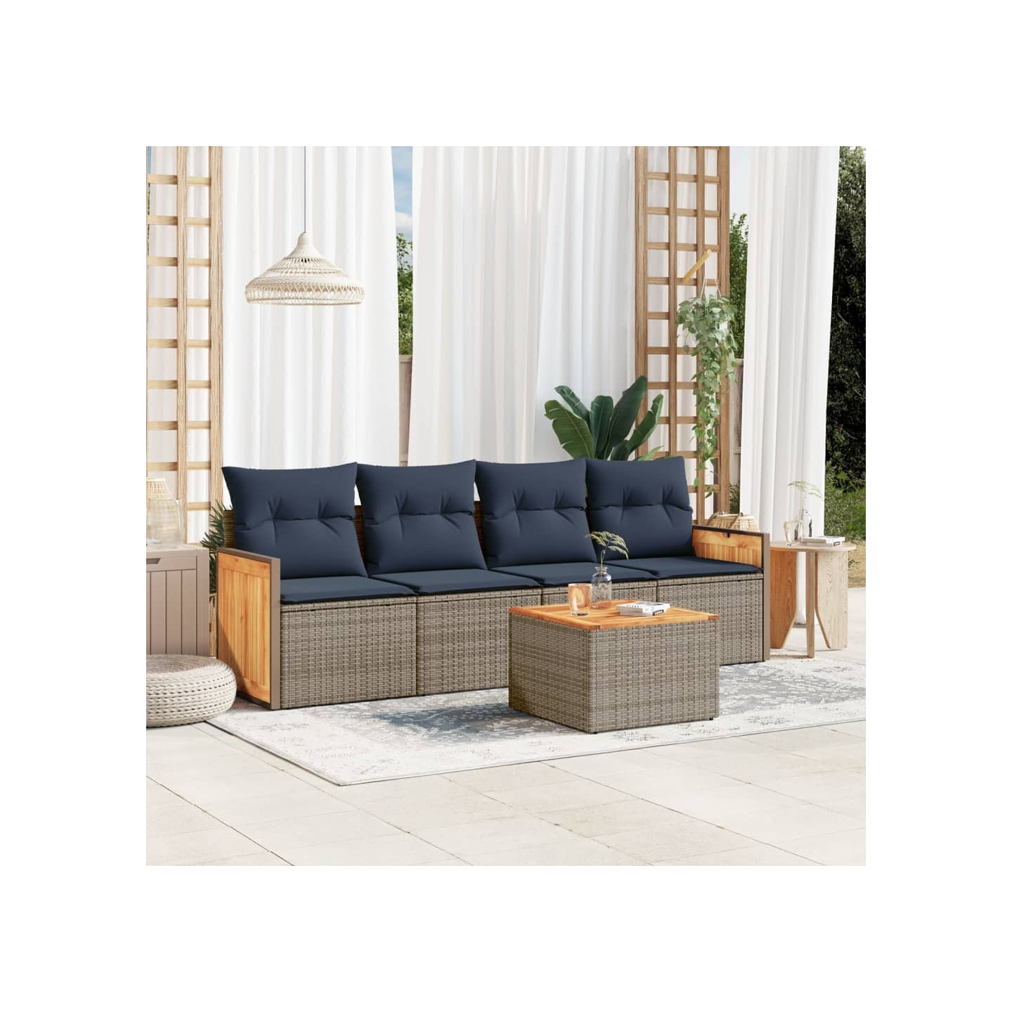Ensemble de canapé de jardin 5 pcs avec coussins gris résine tressée