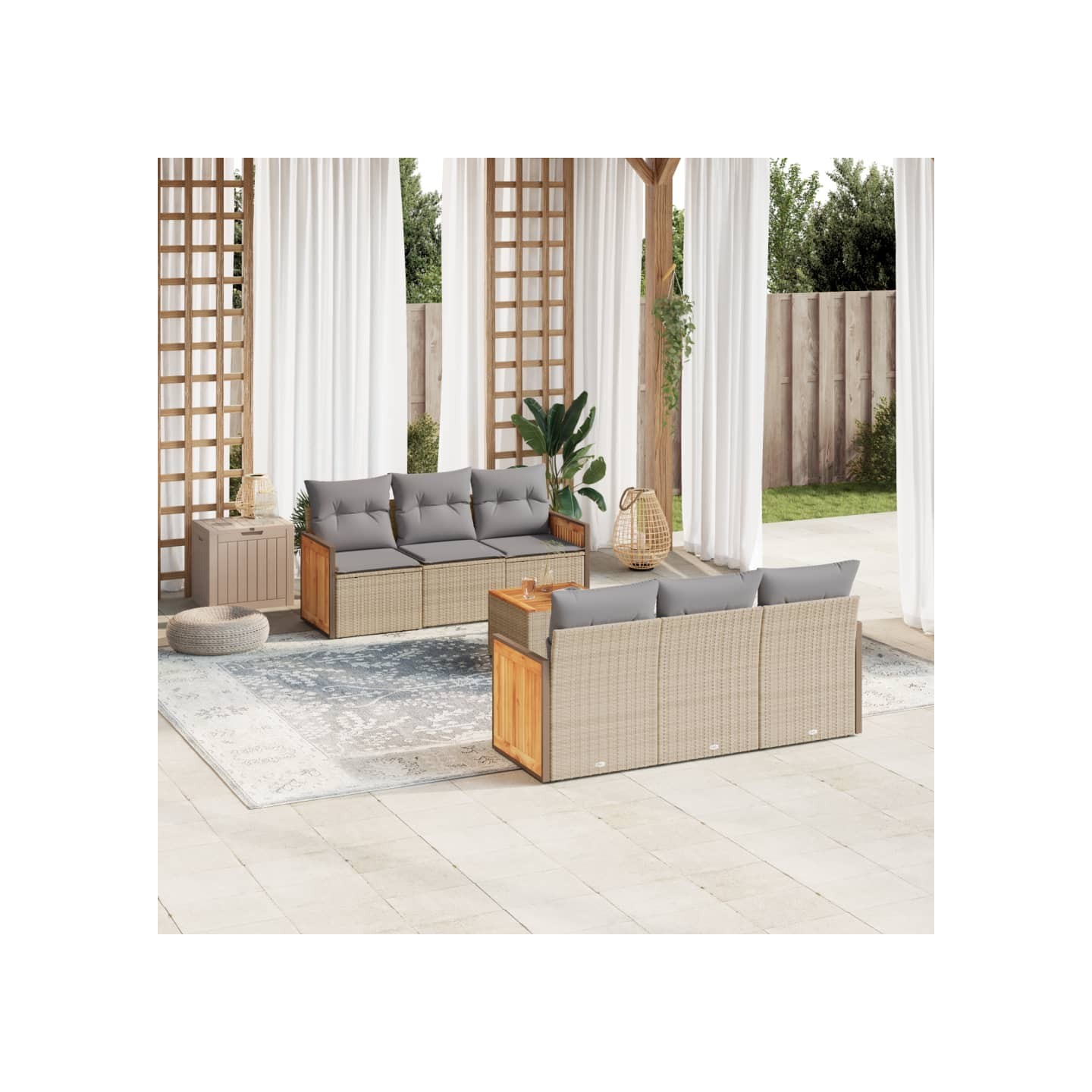 Salon de jardin avec coussins 7 pcs beige résine tressée