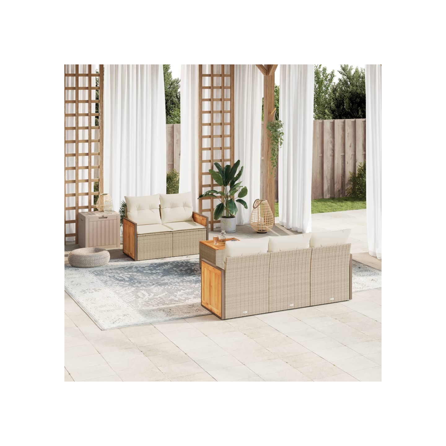 Salon de jardin avec coussins 6 pcs beige résine tressée