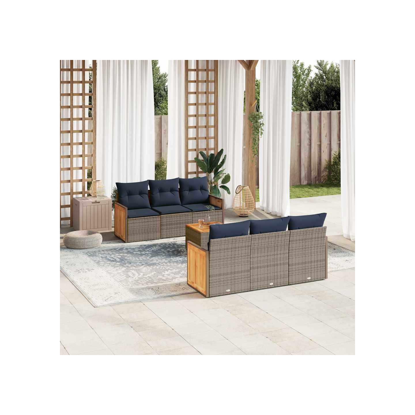 Ensemble de canapé de jardin 7 pcs avec coussins gris résine tressée