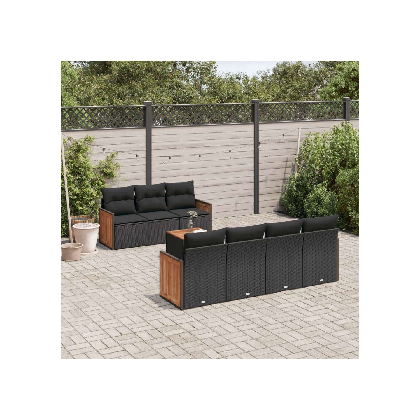 Salon de jardin 8 pcs avec coussins noir résine tressée
