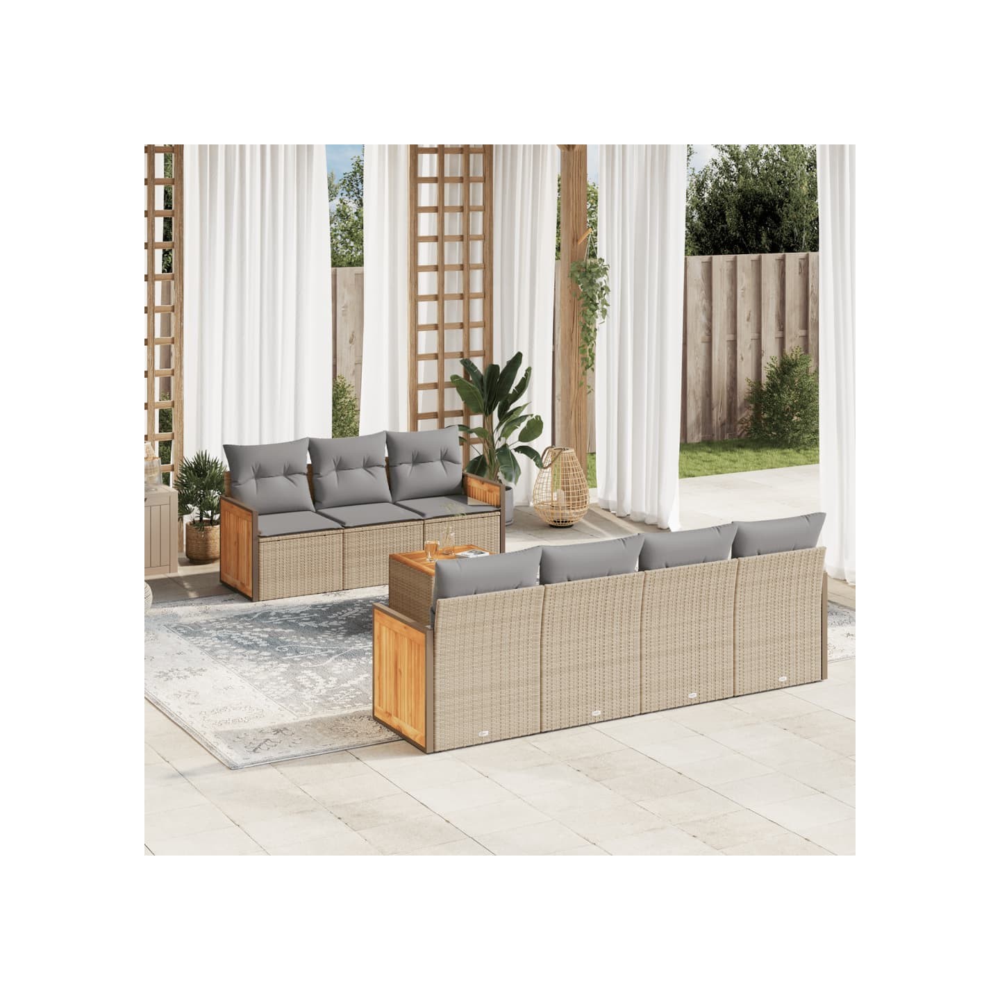 Salon de jardin avec coussins 8 pcs beige résine tressée