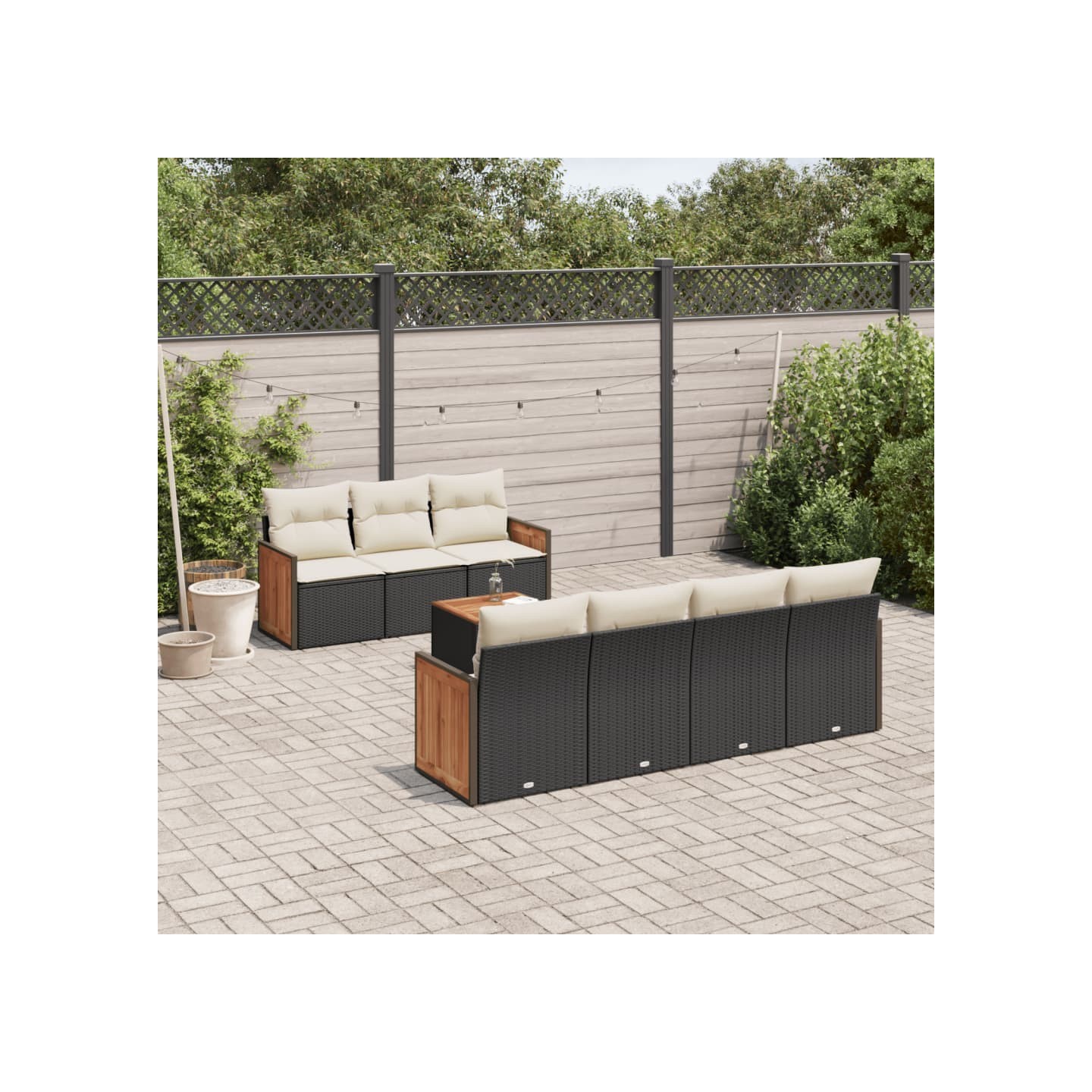 Salon de jardin 8 pcs avec coussins noir résine tressée