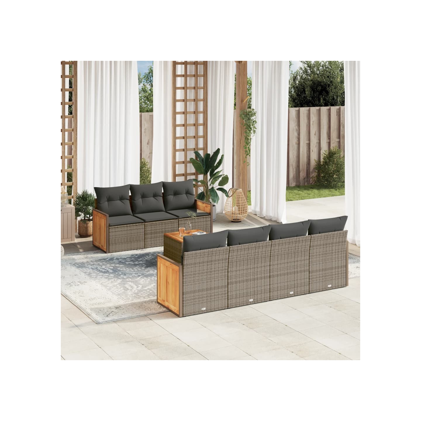 Salon de jardin 8 pcs avec coussins gris résine tressée