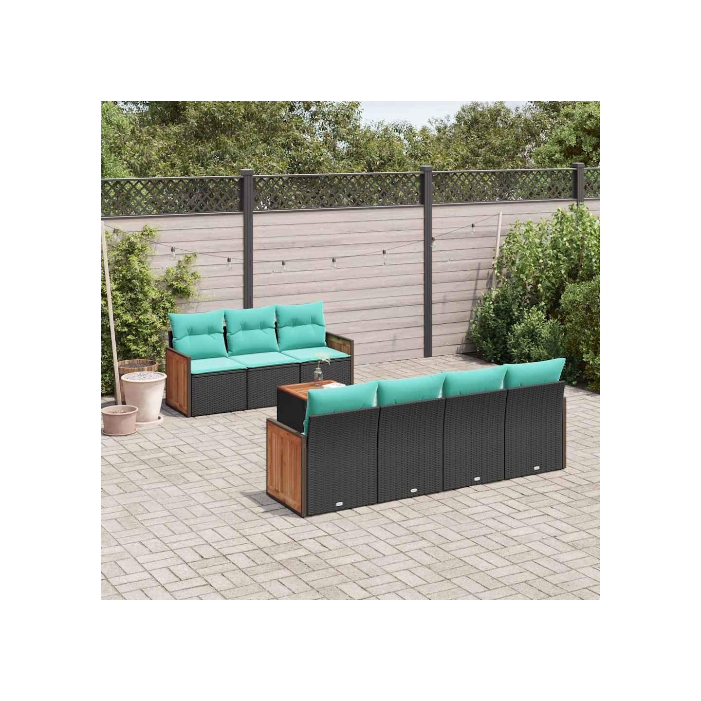 Ensemble de canapé de jardin 8 pcs avec coussins noir résine tressée