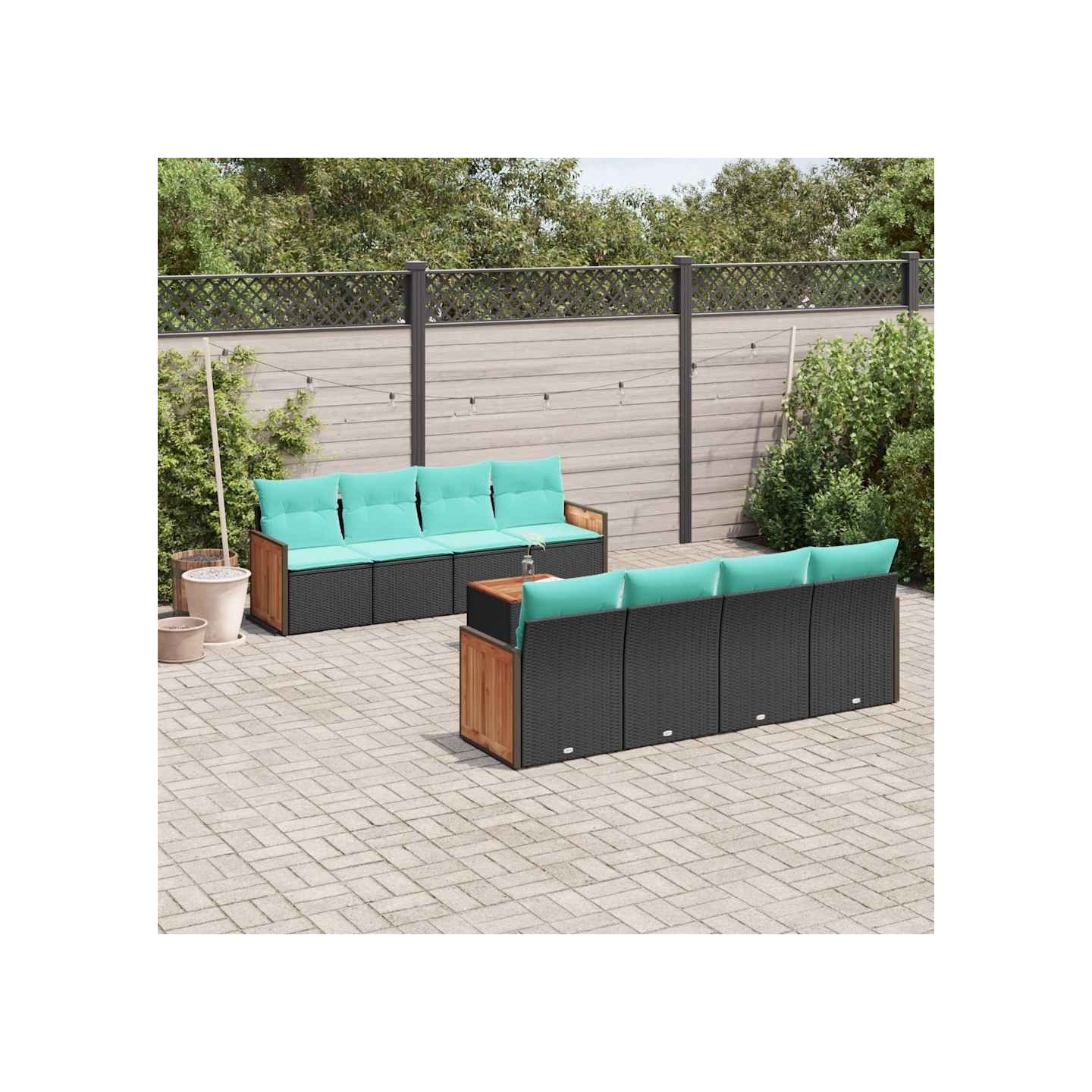 Ensemble de canapé de jardin 9 pcs avec coussins noir résine tressée
