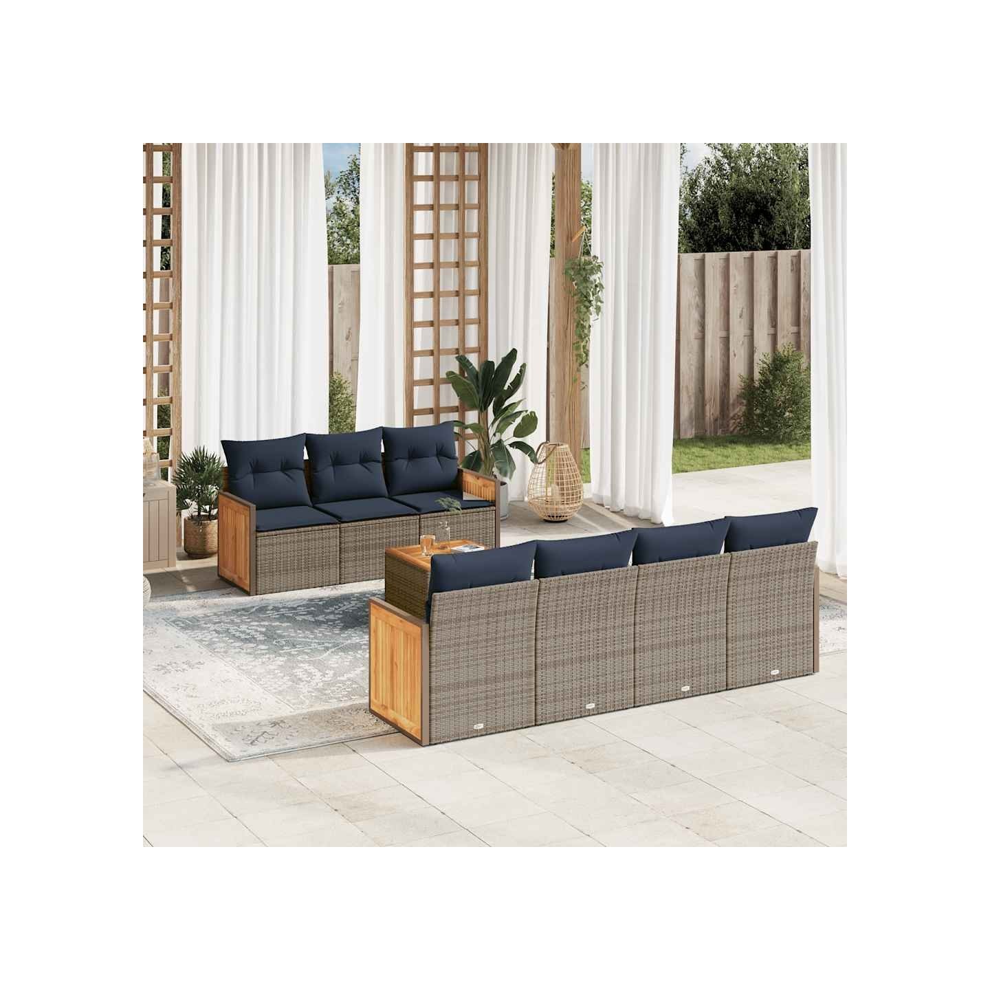 Ensemble de canapé de jardin 8 pcs avec coussins gris résine tressée
