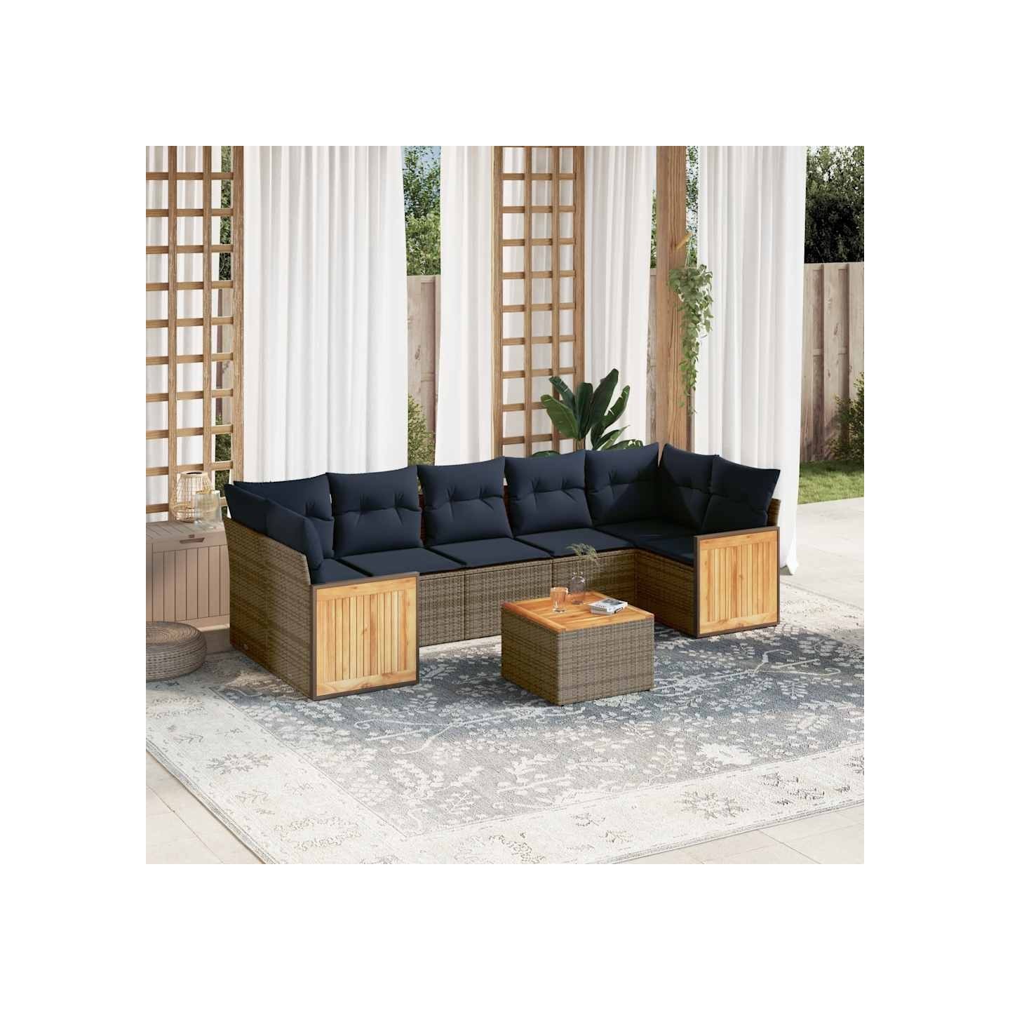 Ensemble de canapé de jardin 8 pcs avec coussins gris résine tressée