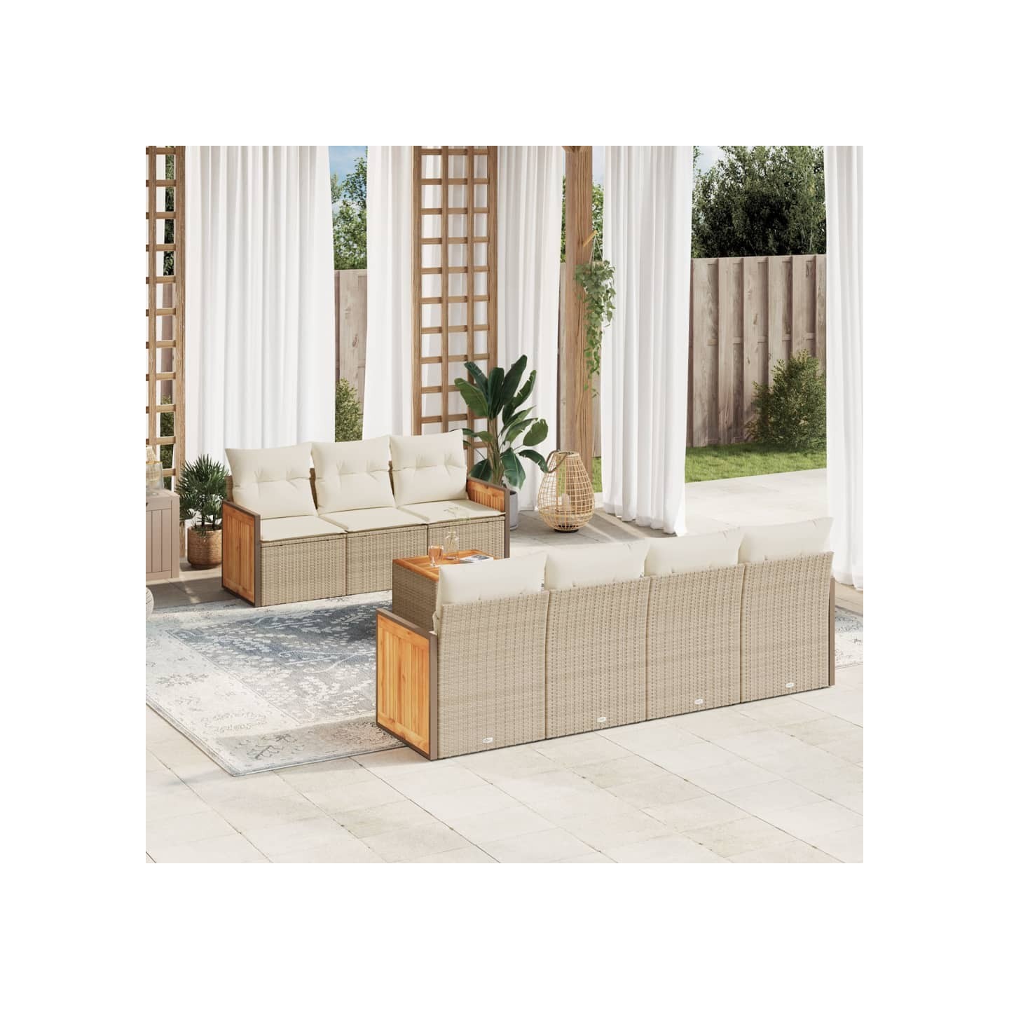 Salon de jardin avec coussins 8 pcs beige résine tressée