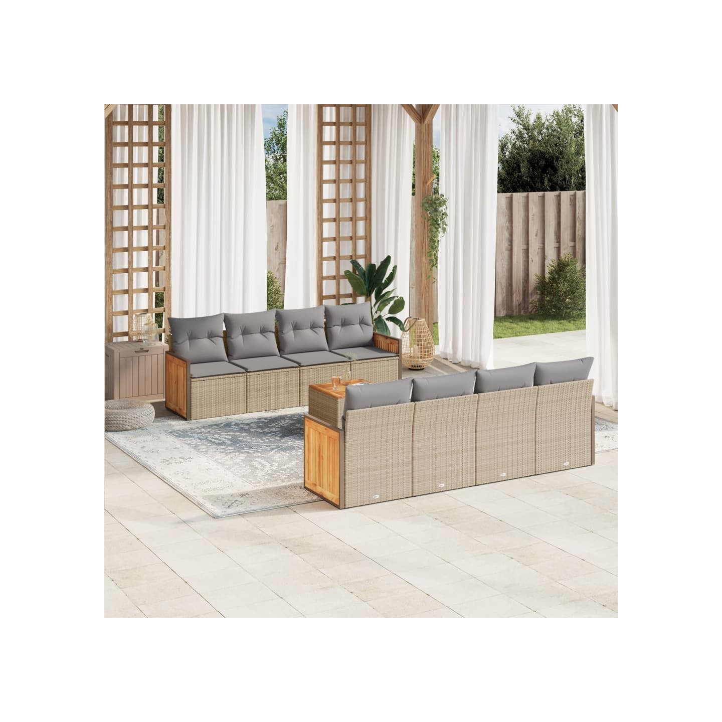 Salon de jardin avec coussins 9 pcs beige résine tressée