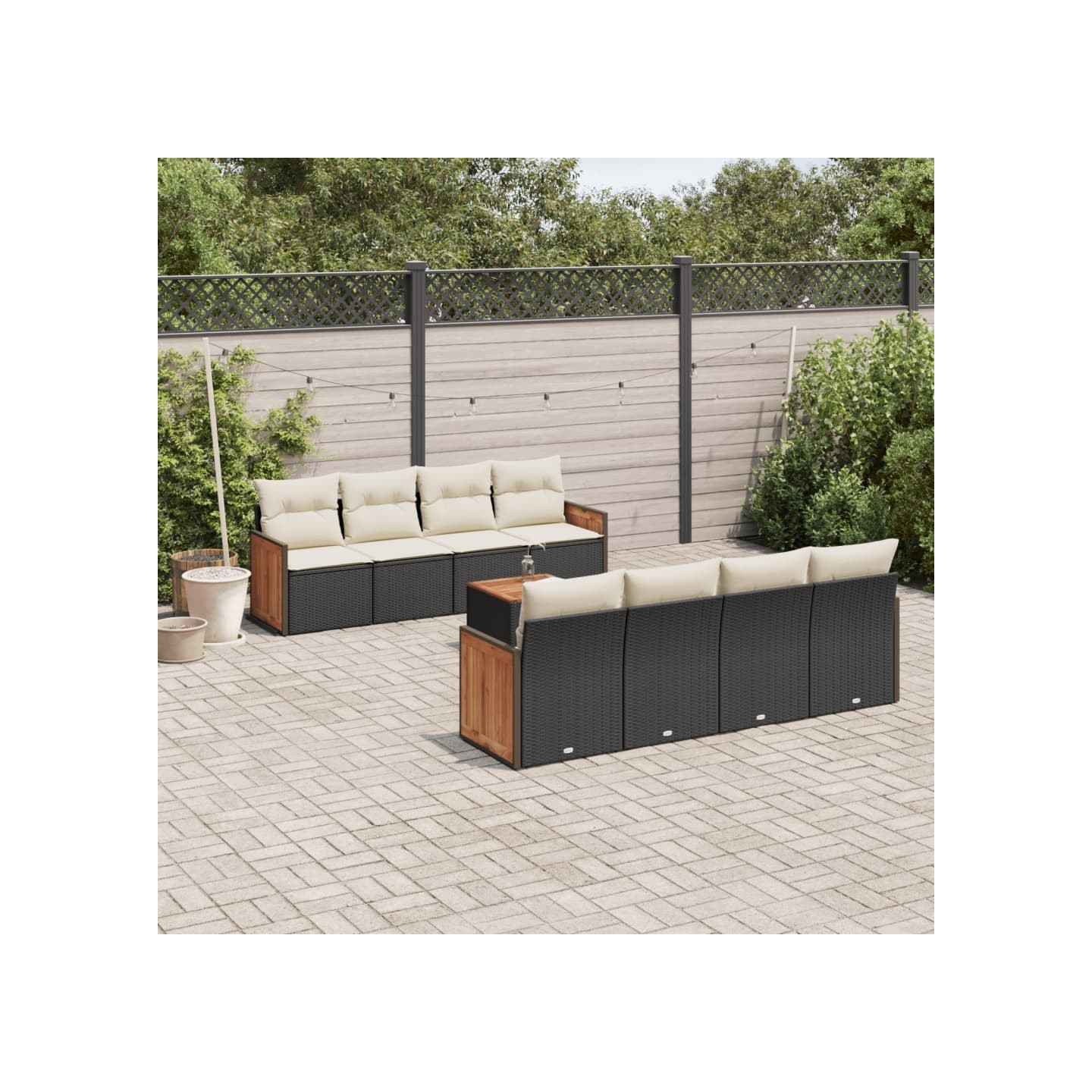Salon de jardin 9 pcs avec coussins noir résine tressée
