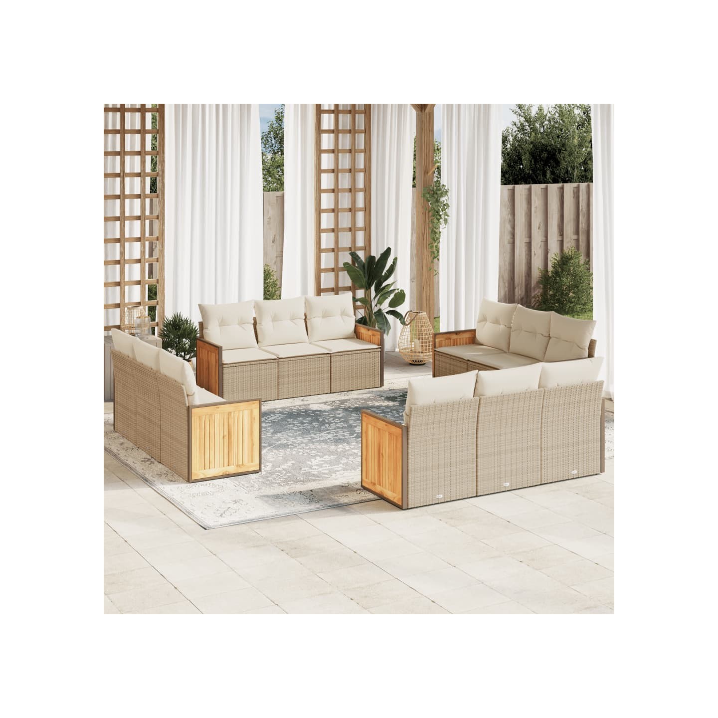 Salon de jardin avec coussins 12 pcs beige résine tressée