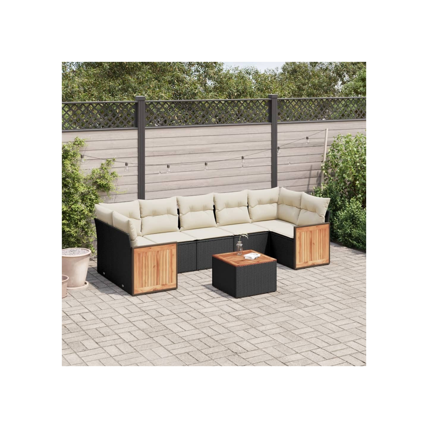 Salon de jardin 8 pcs avec coussins noir résine tressée