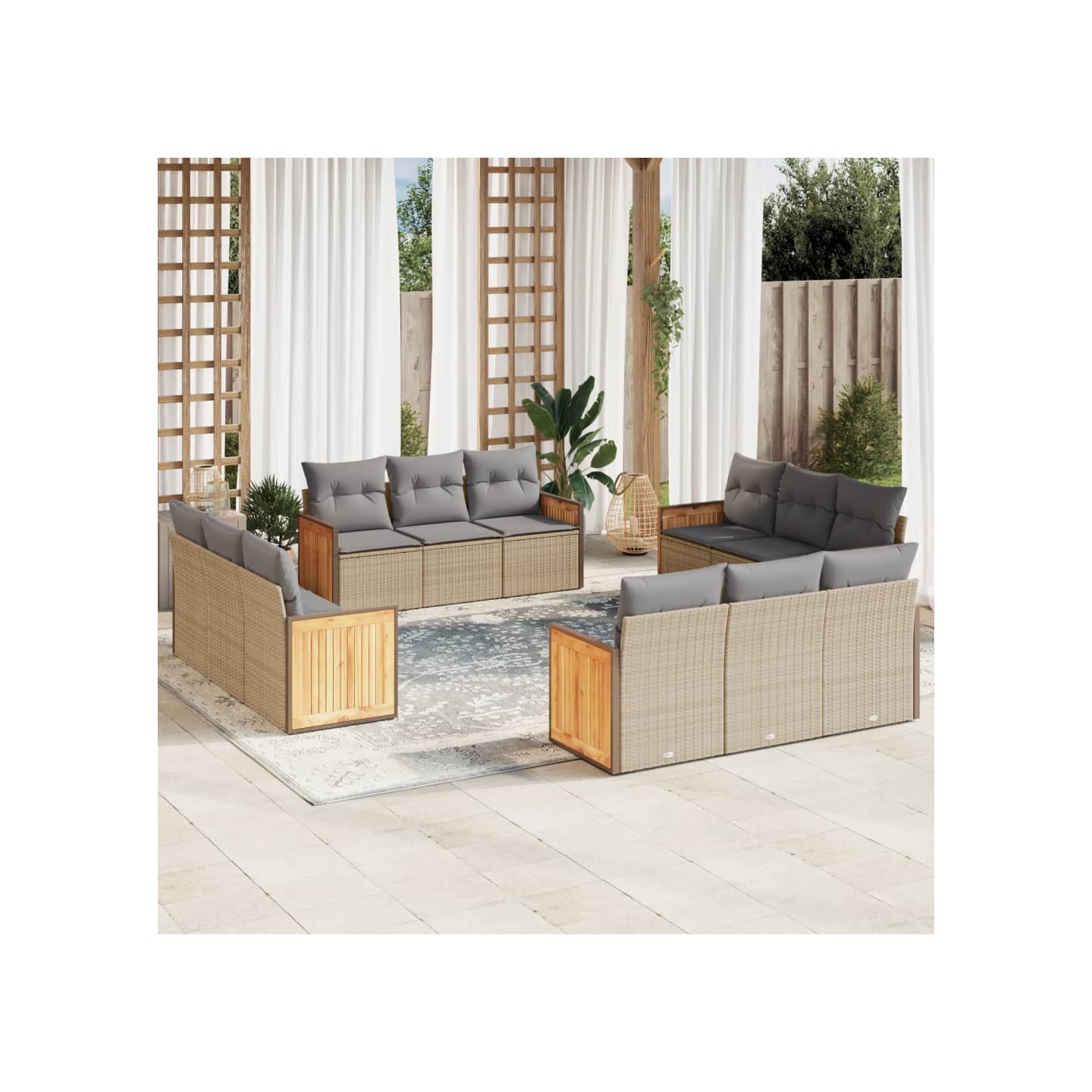 Salon de jardin avec coussins 12 pcs beige résine tressée