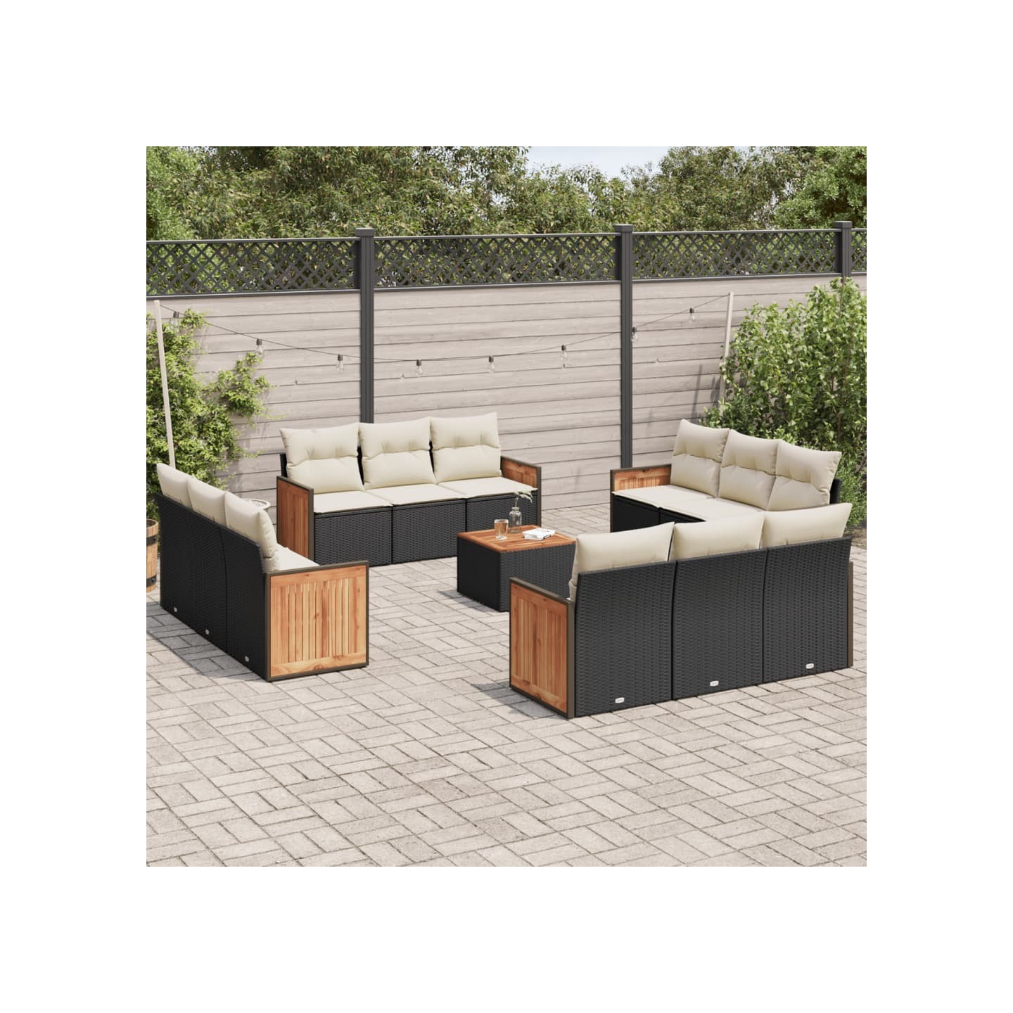 Salon de jardin avec coussins 13 pcs noir résine tressée