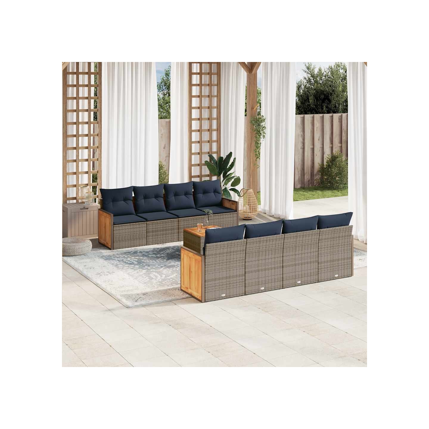 Ensemble de canapé de jardin 9 pcs avec coussins gris résine tressée