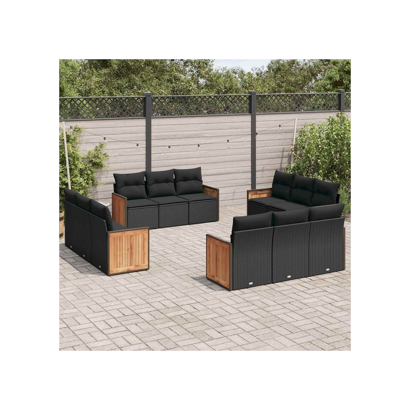 Salon de jardin 12 pcs avec coussins noir résine tressée
