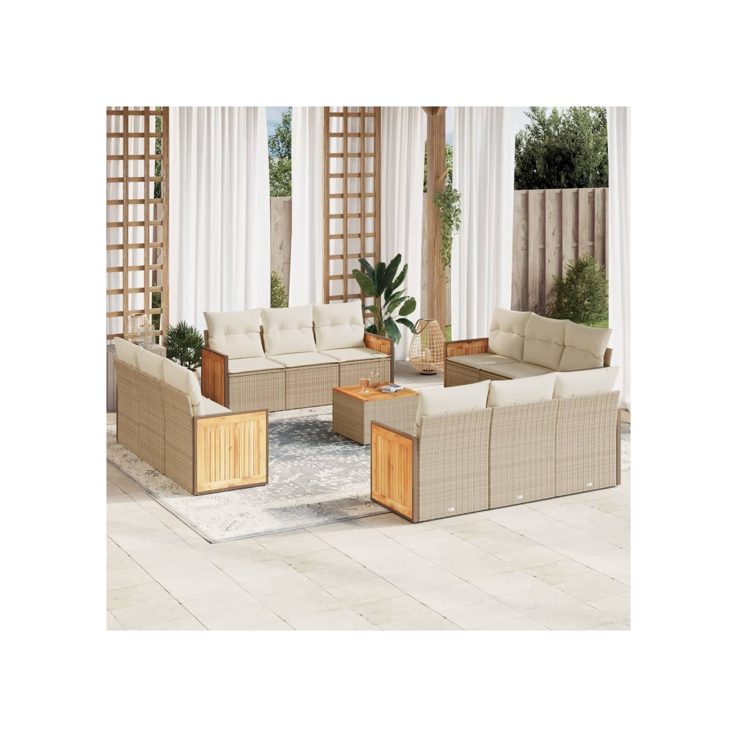 Salon de jardin avec coussins 13 pcs beige résine tressée