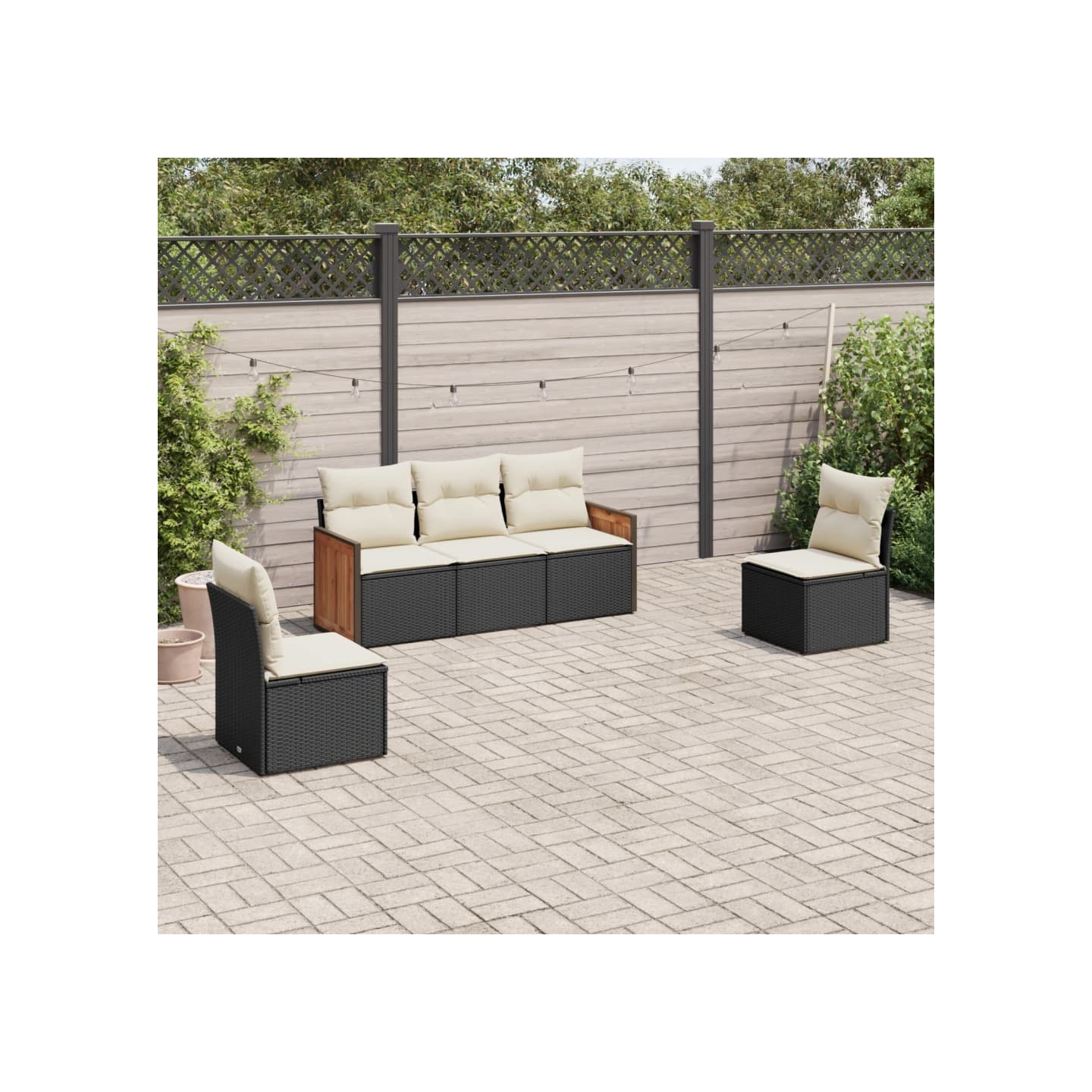 Salon de jardin 5 pcs avec coussins noir résine tressée
