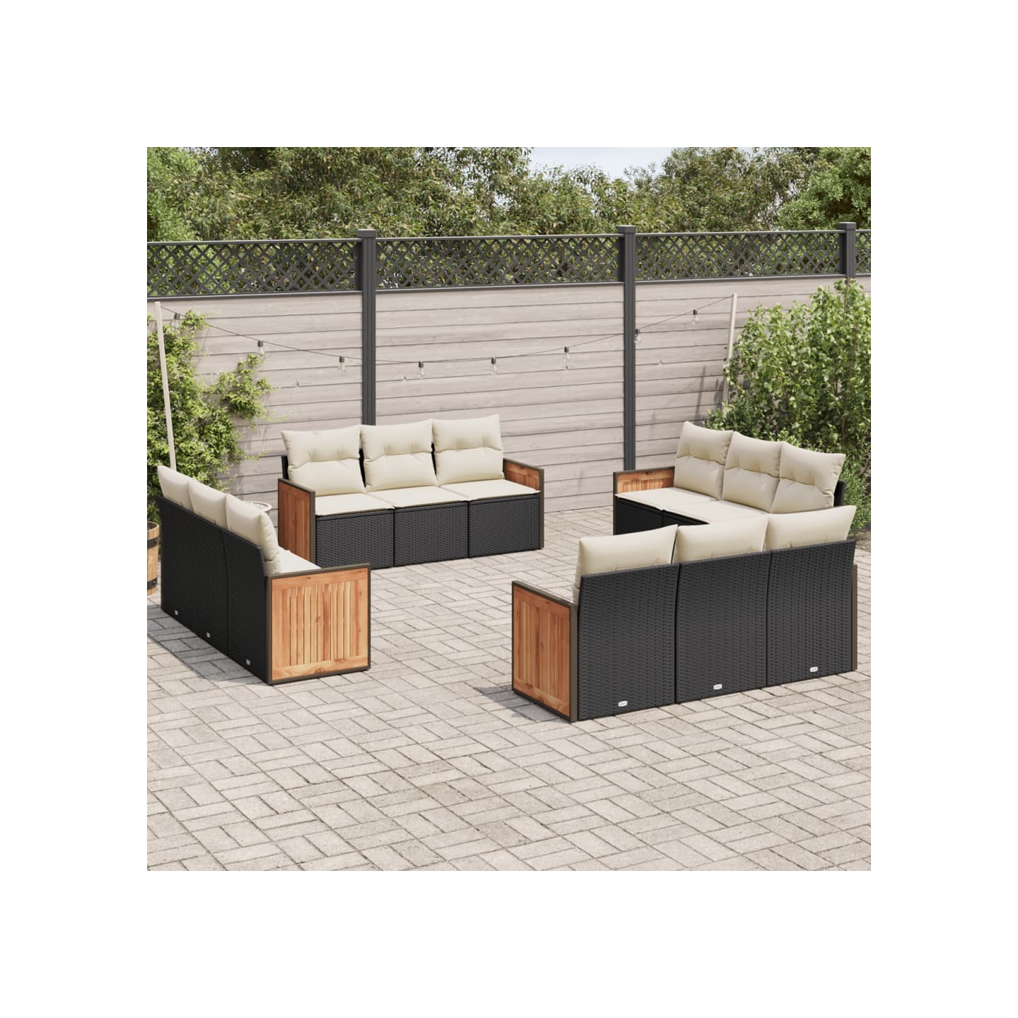 Salon de jardin 12 pcs avec coussins noir résine tressée