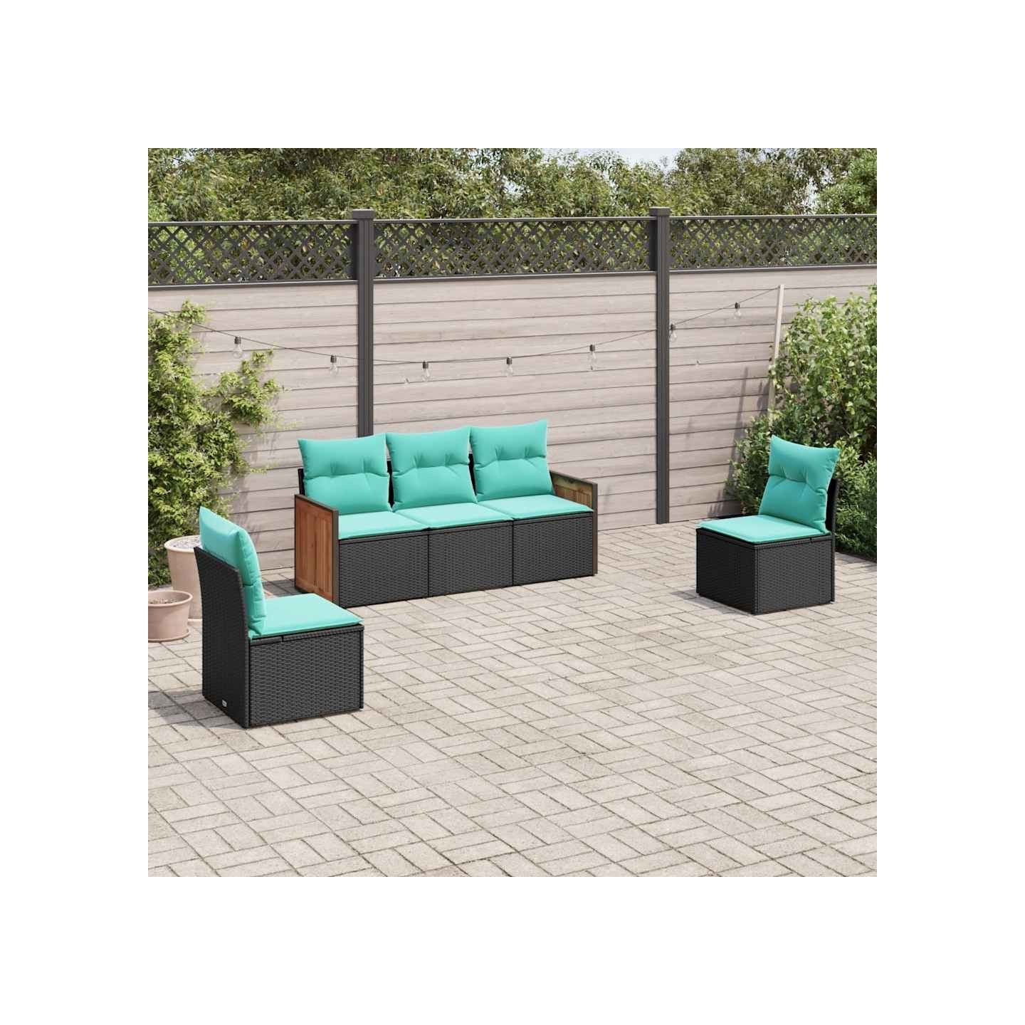 Salon de jardin 5 pcs avec coussins noir résine tressée