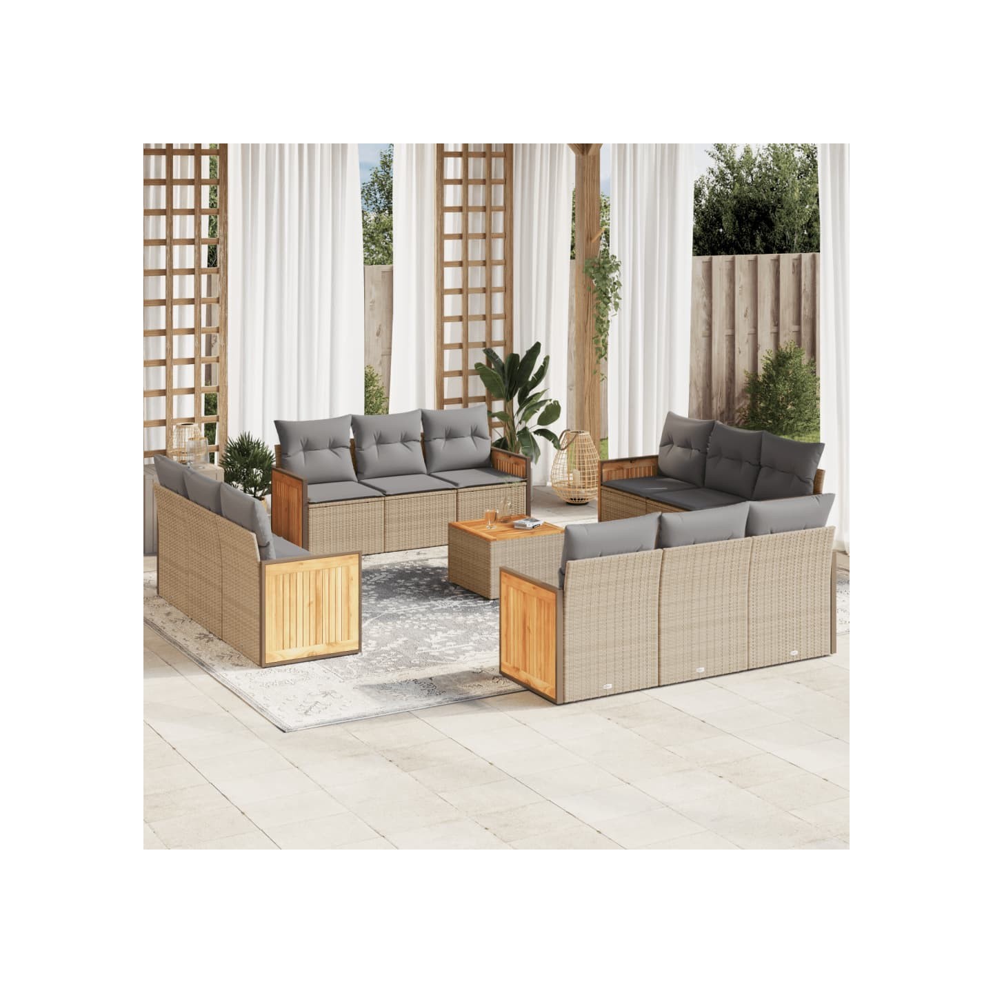 Salon de jardin avec coussins 13 pcs beige résine tressée