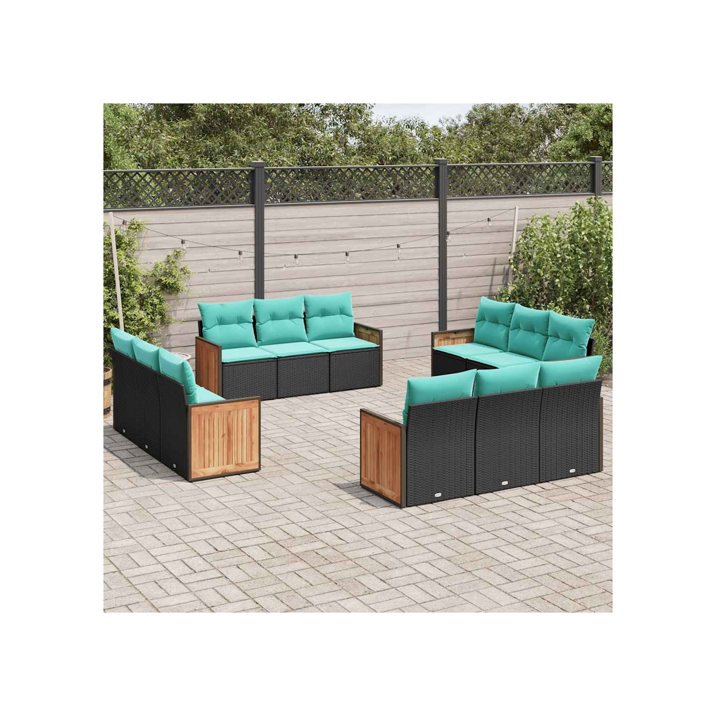 Ensemble de canapé de jardin 12 pcs avec coussins noir