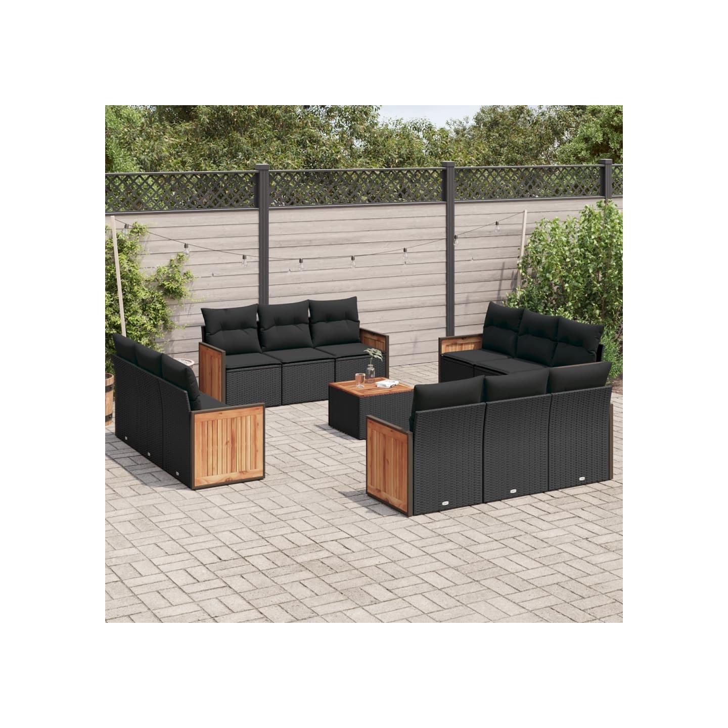Salon de jardin avec coussins 13 pcs noir résine tressée