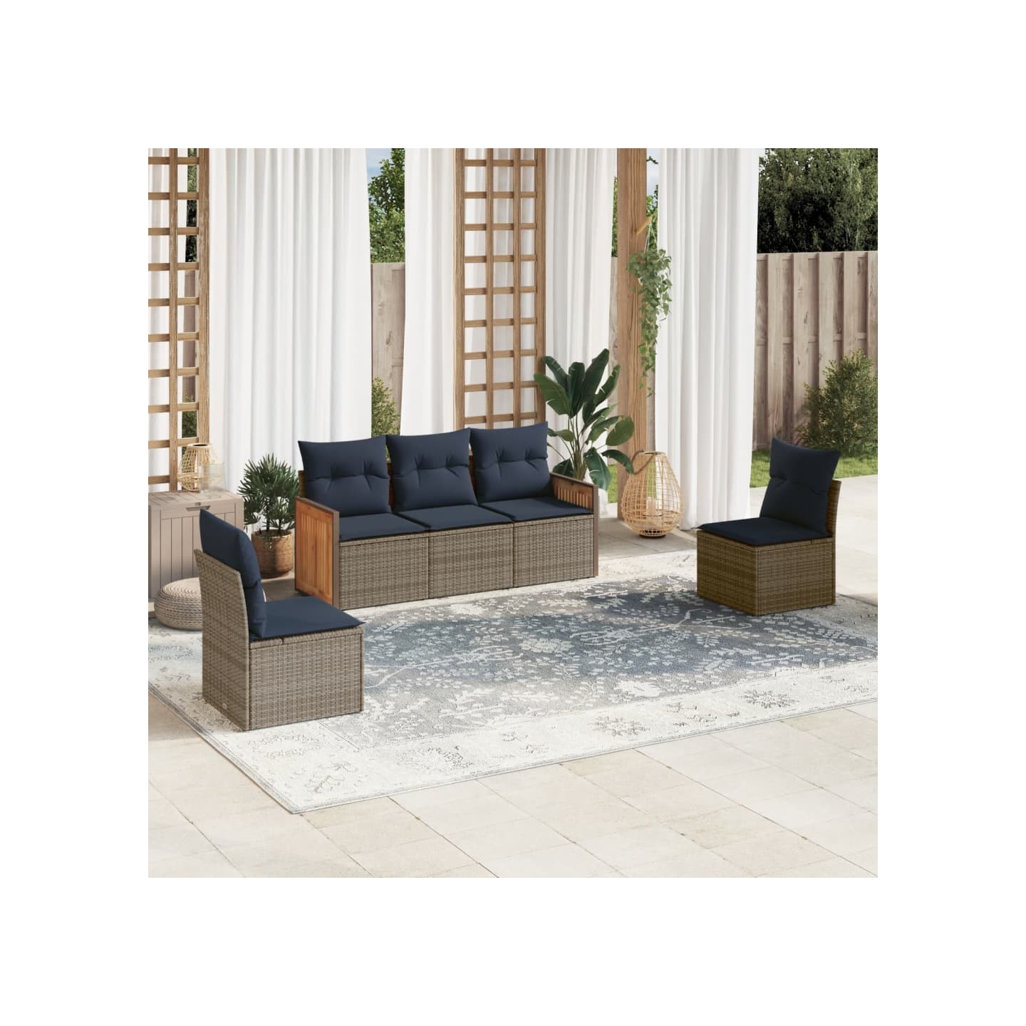 Ensemble de canapé de jardin 5 pcs avec coussins gris résine tressée